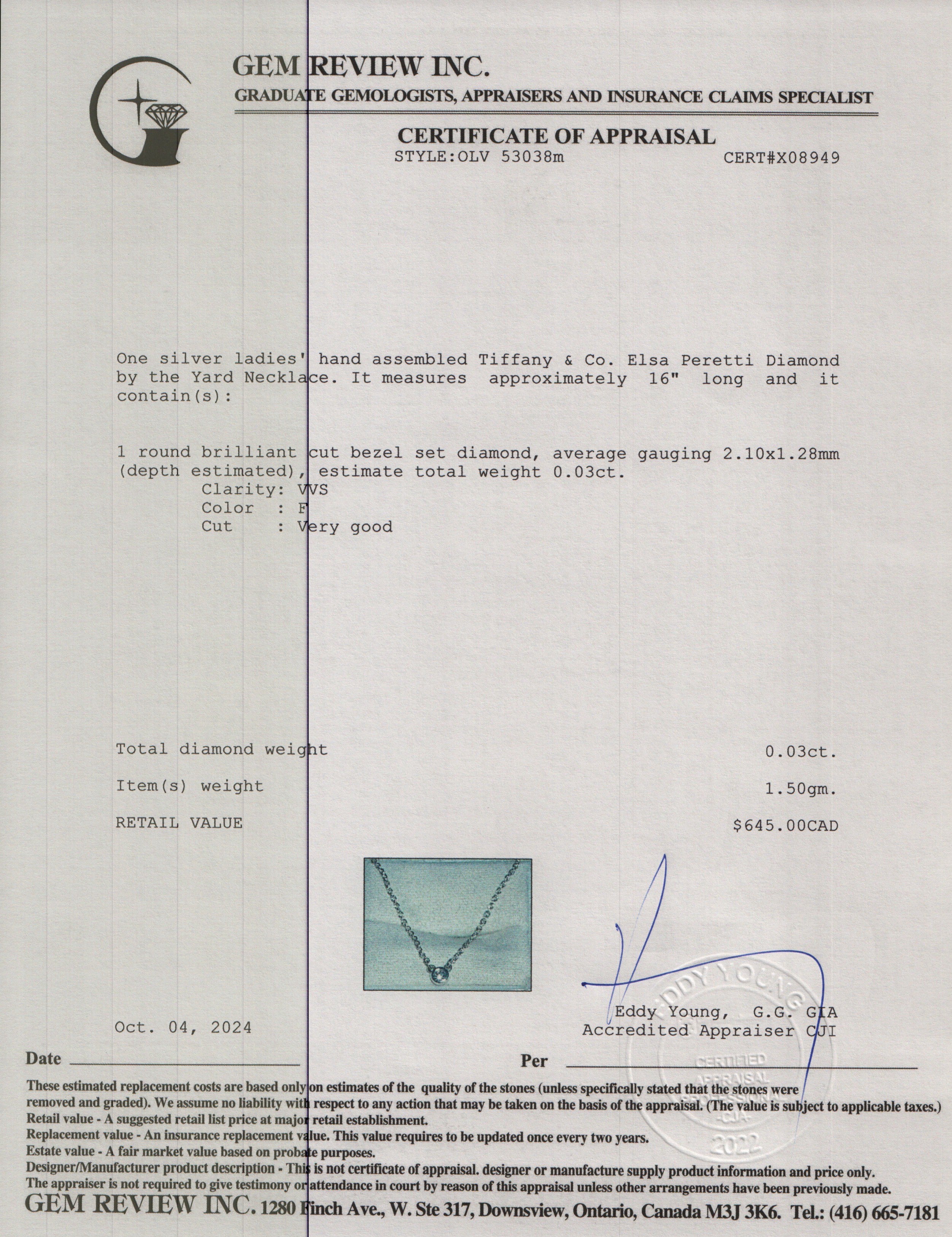 Tiffany & Co. Elsa Peretti Sterling Silver 0.03 ct. Diamond by the Yard Necklace