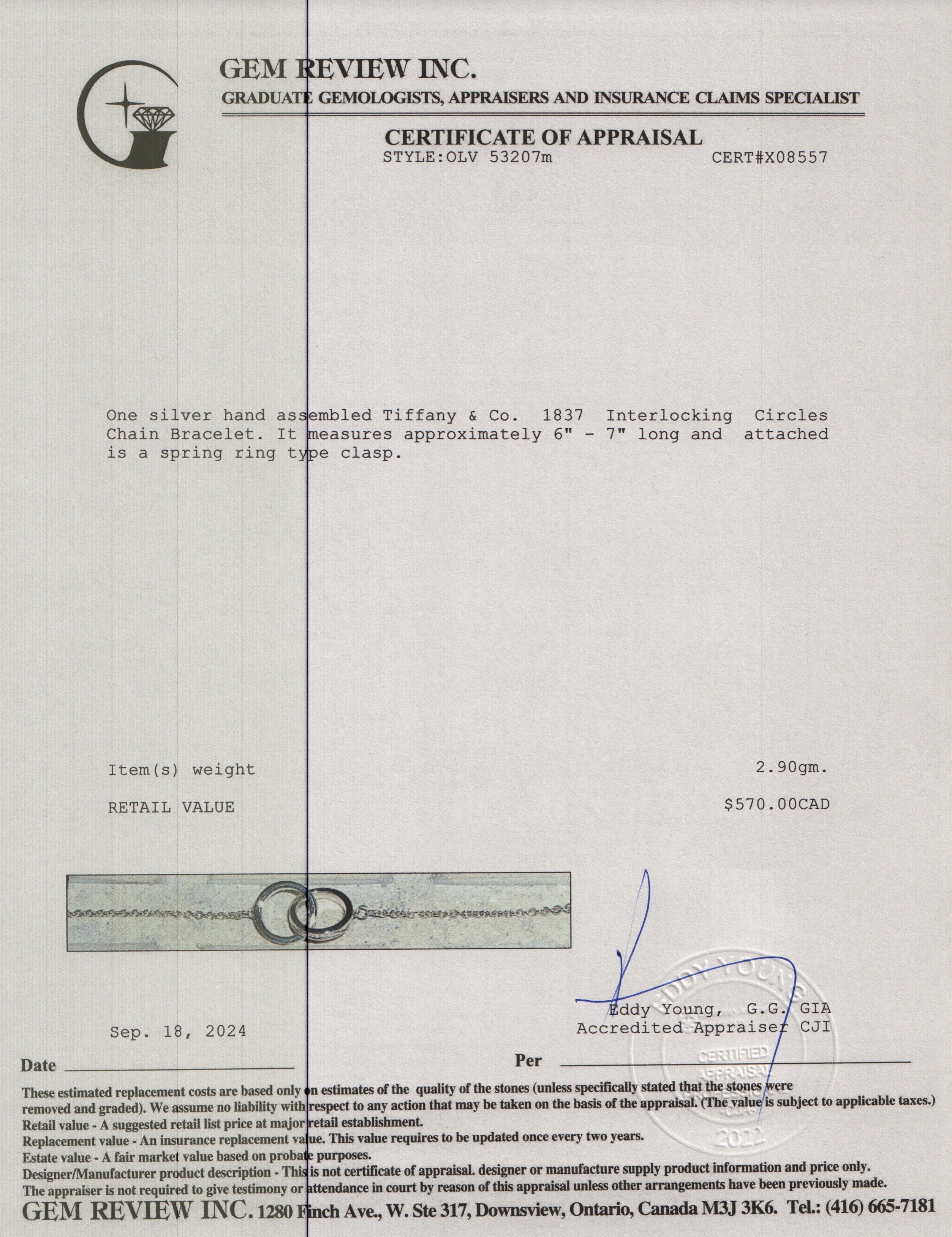 Tiffany & Co. Sterling Silver 1837 Interlocking Circles Chain Bracelet