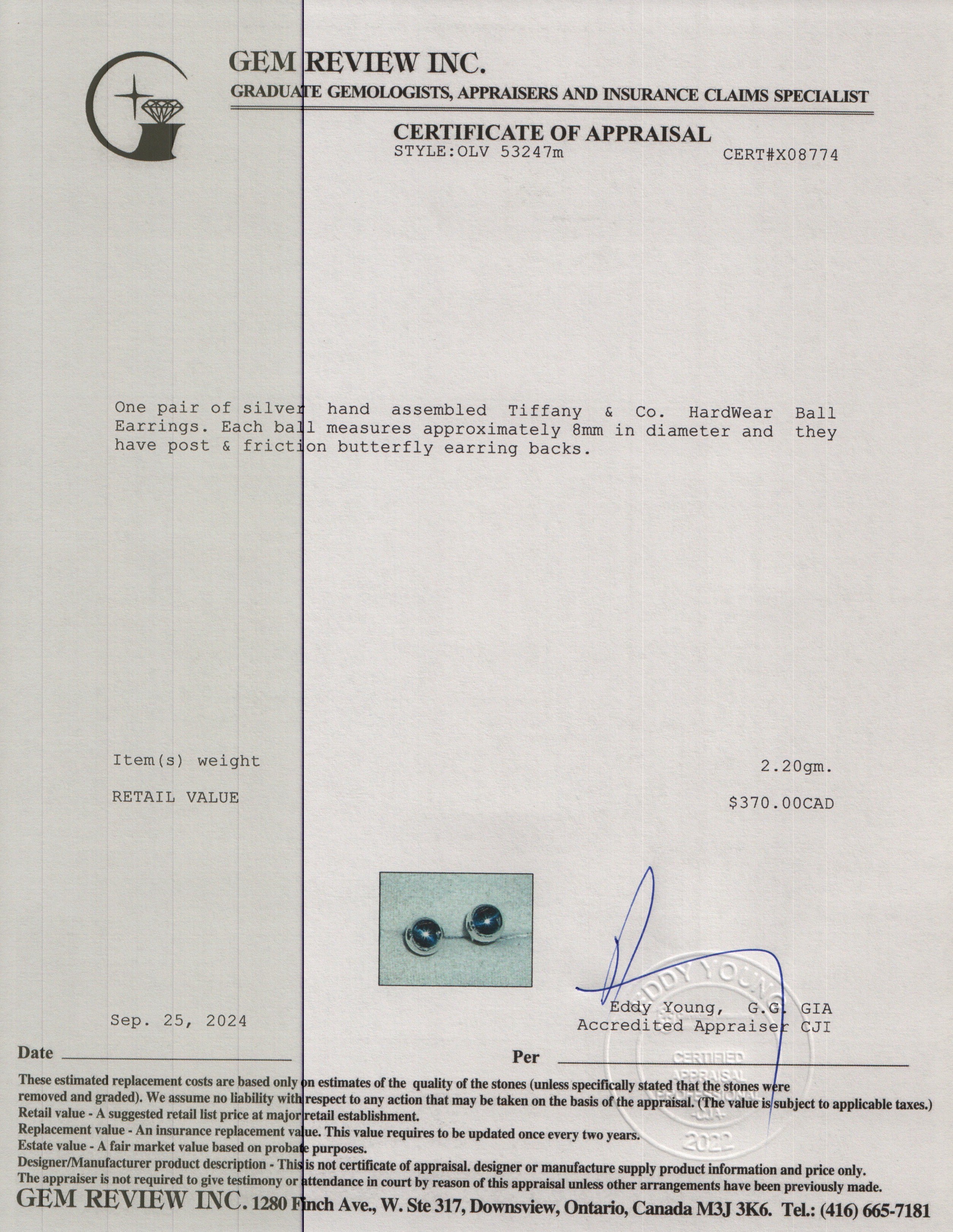 Tiffany & Co. Sterling Silver HardWear 8 MM Ball Earrings