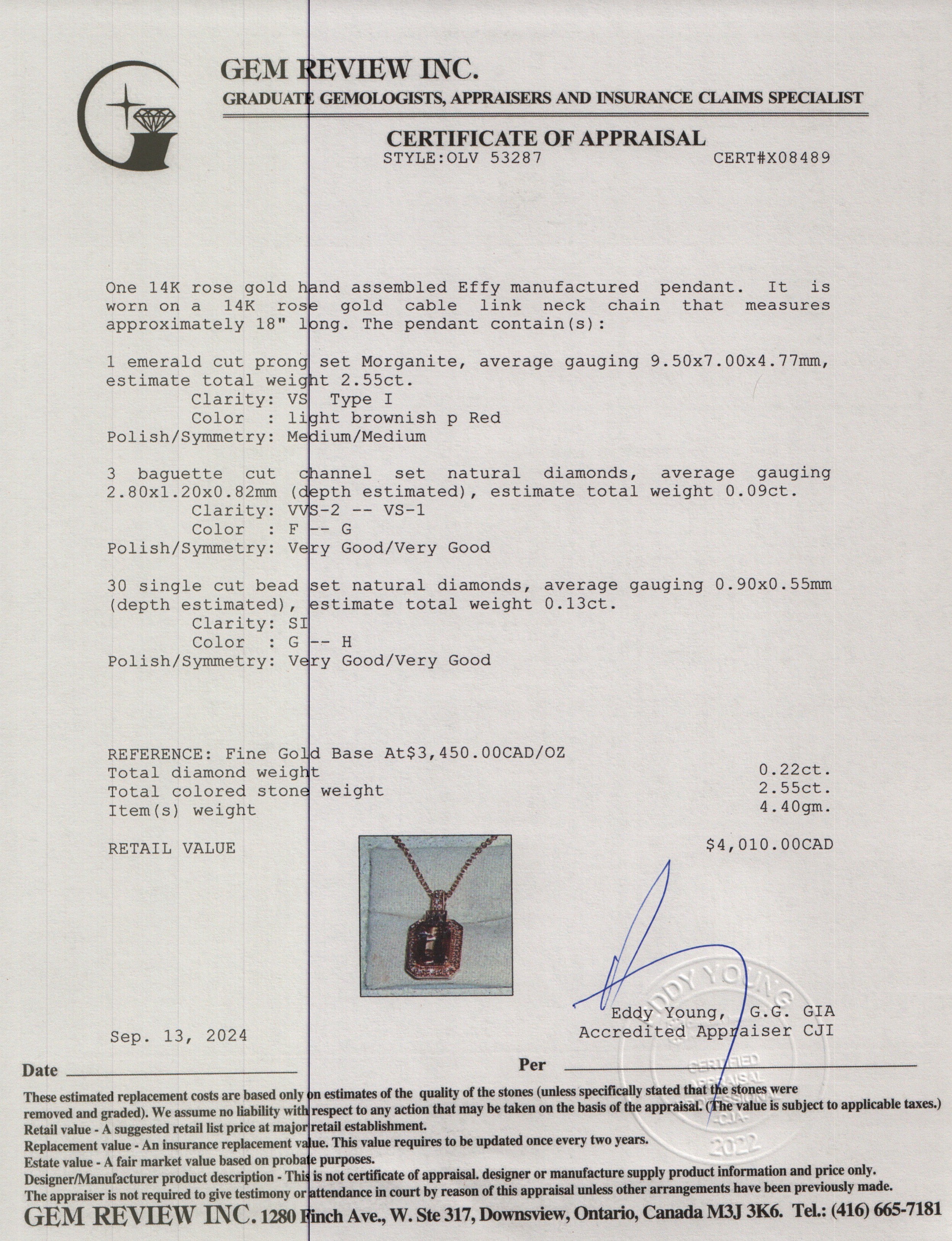 Effy 14k Rose Gold Morganite & Diamond Pendant Necklace