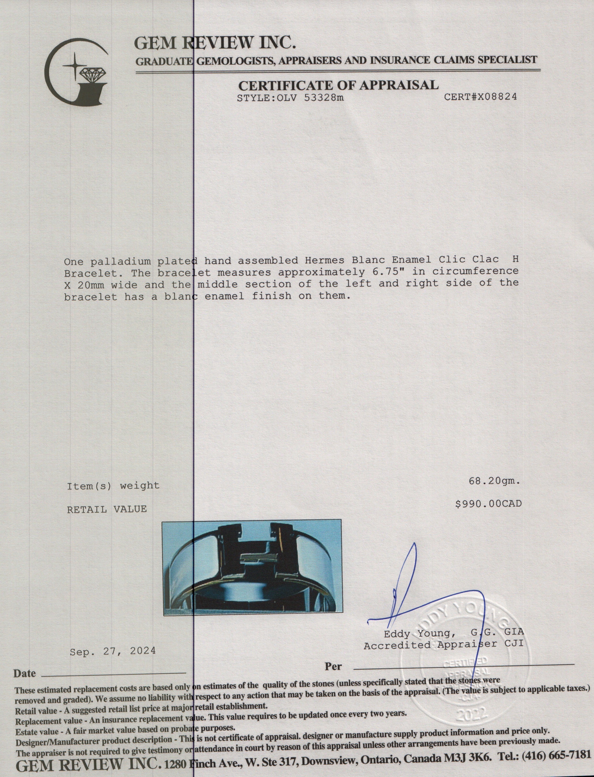 Hermes Palladium-Plated Blanc Enamel Clic Clac H Bracelet