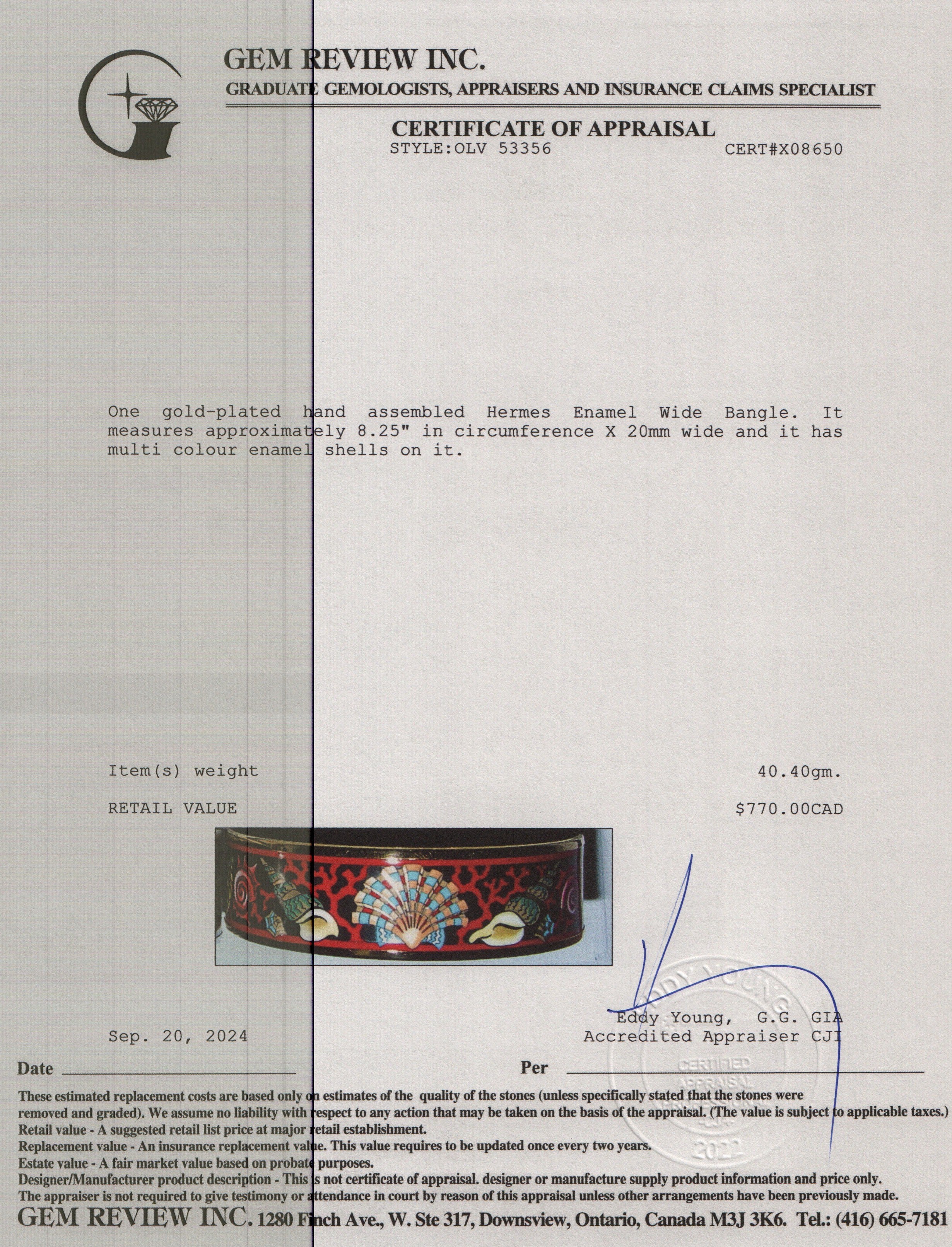 Hermes Gold-Plated Enamel Wide Bangle