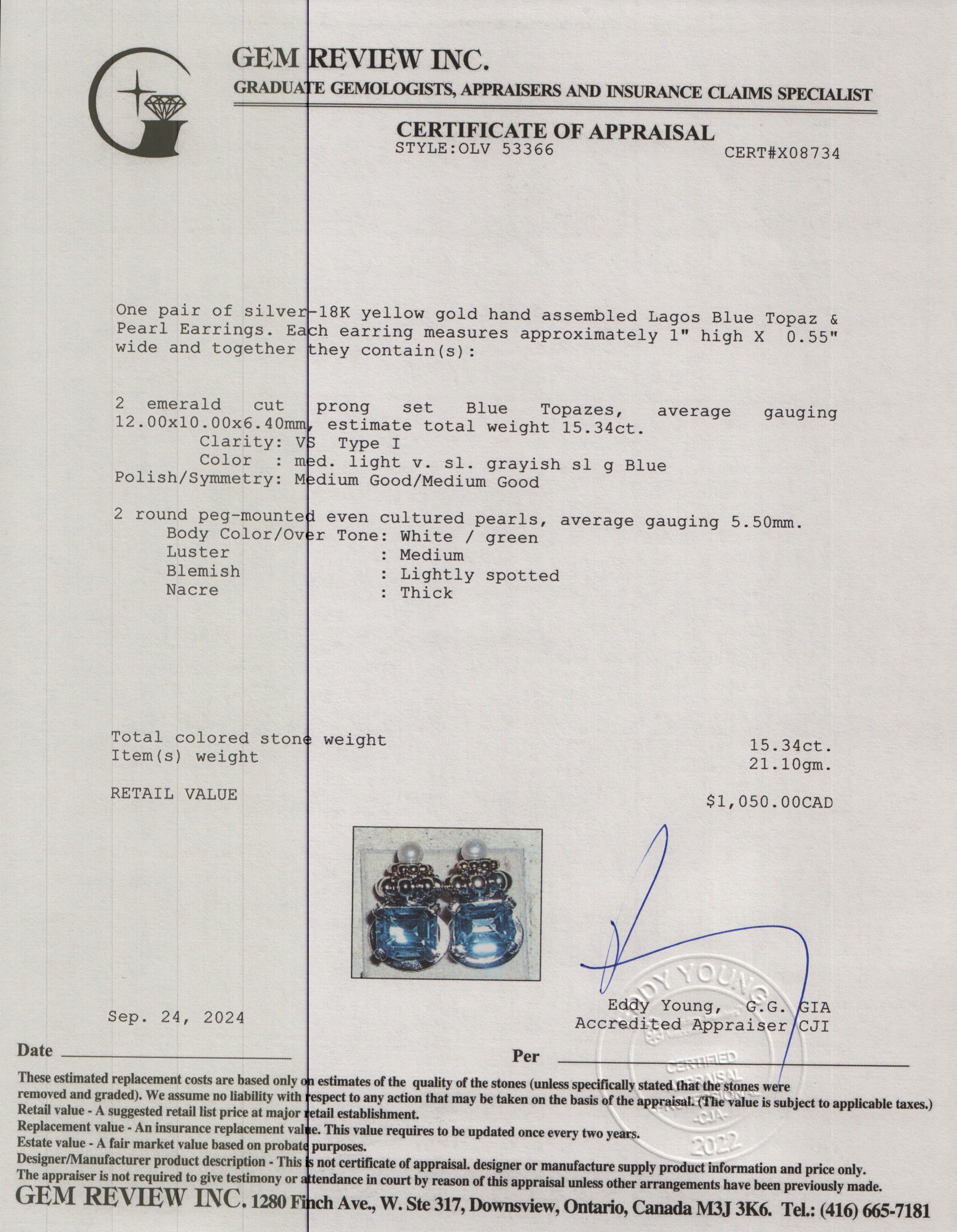 Lagos Sterling Silver & 18k Yellow Gold Blue Topaz & Pearl Earrings