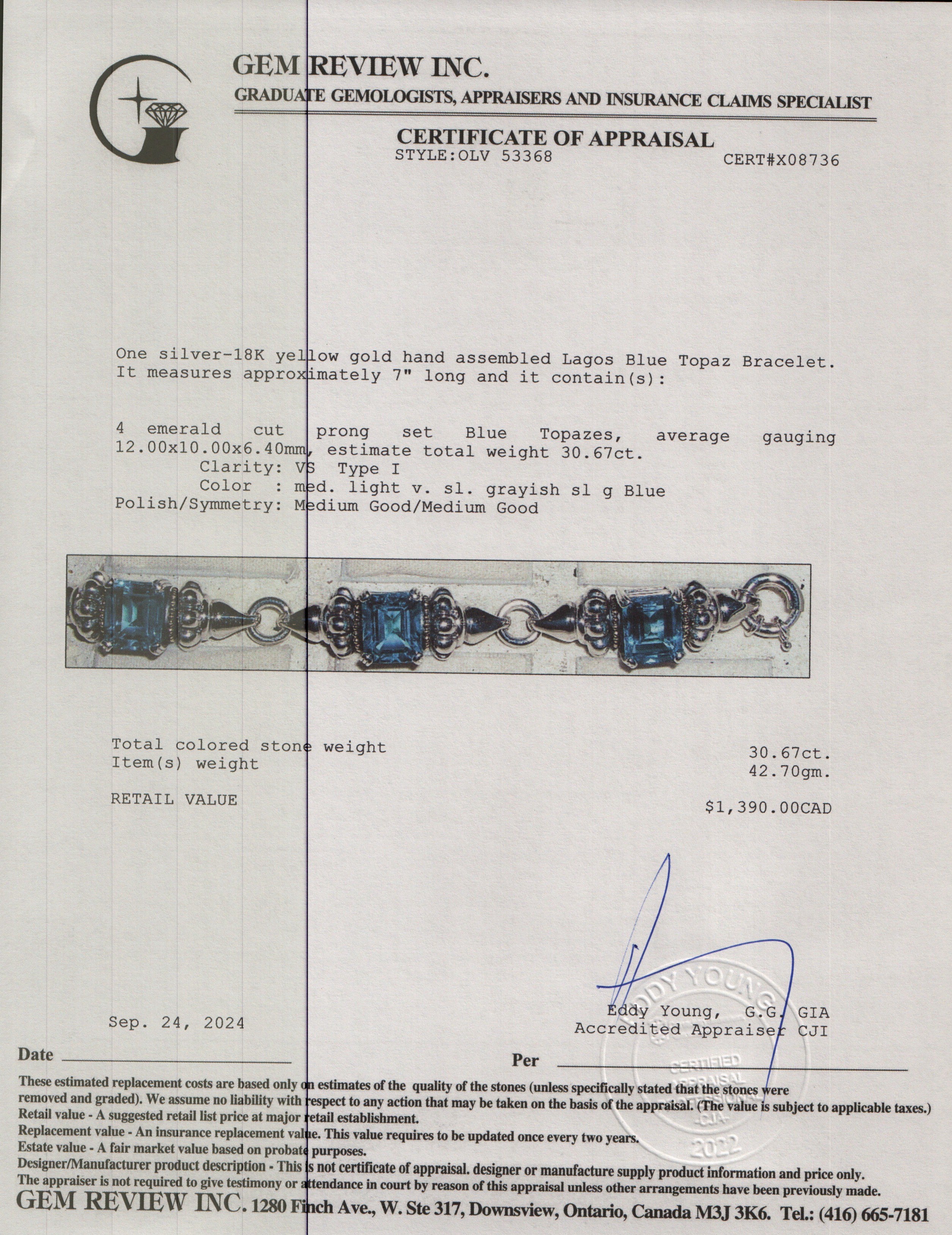 Lagos Sterling Silver & 18k Yellow Gold Blue Topaz Bracelet