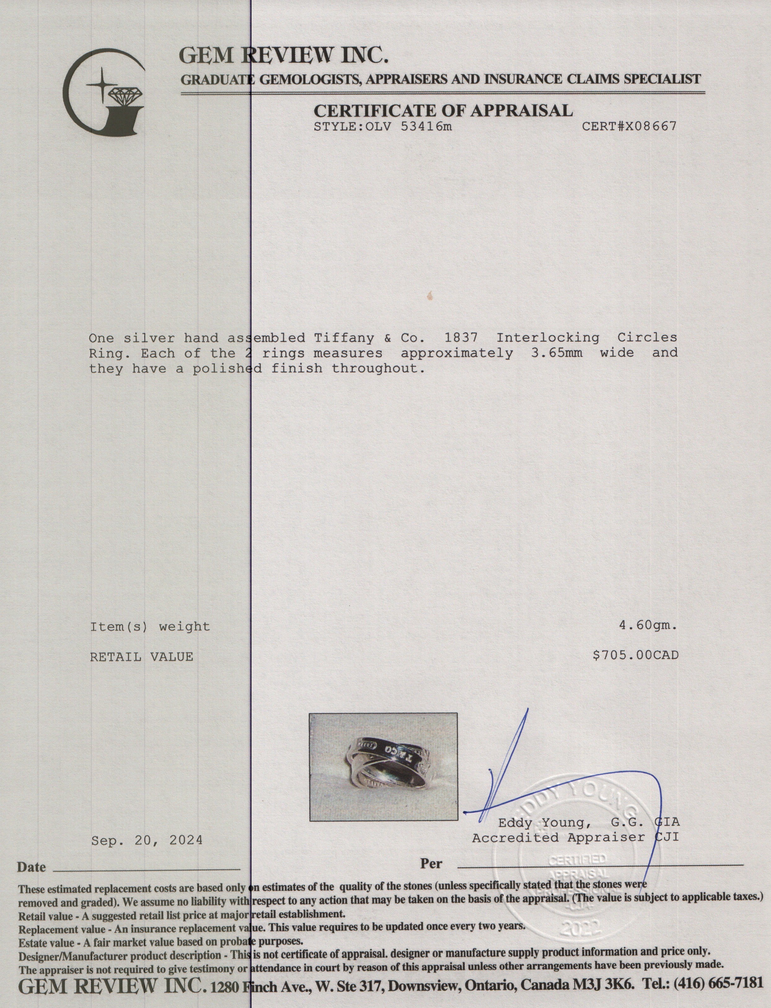 Tiffany & Co. Sterling Silver 1837 Interlocking Circles Ring, Size 4