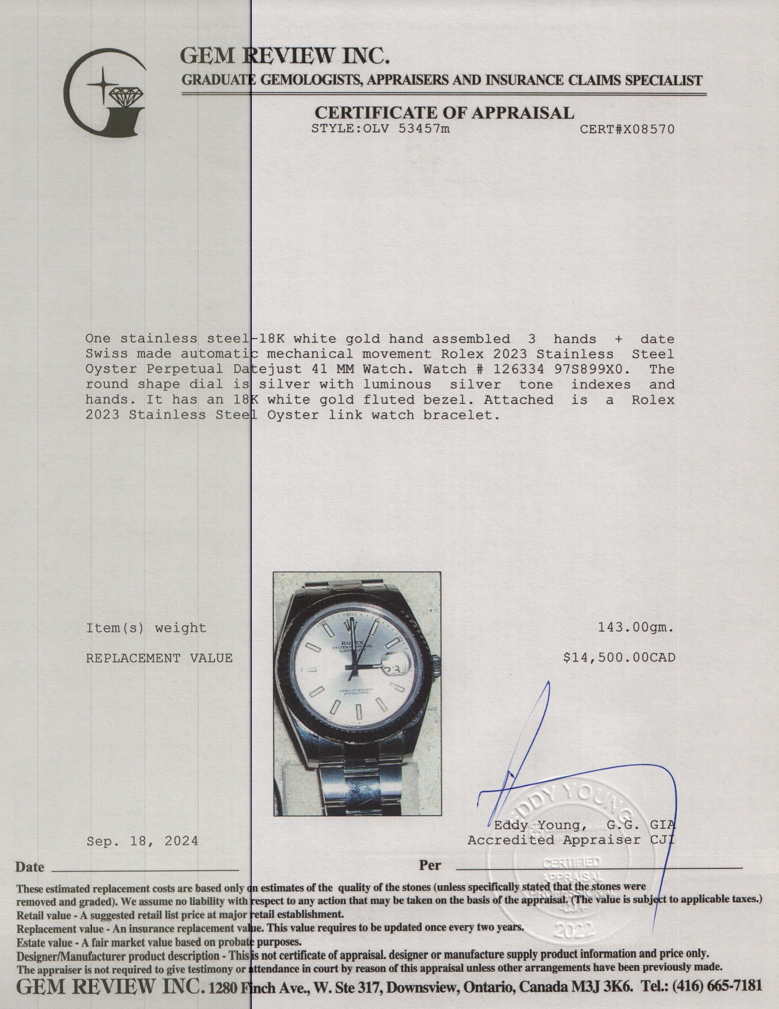 Rolex 2023 Stainless Steel Oyster Perpetual Datejust 41 MM Watch 126334 w/ Box & Papers