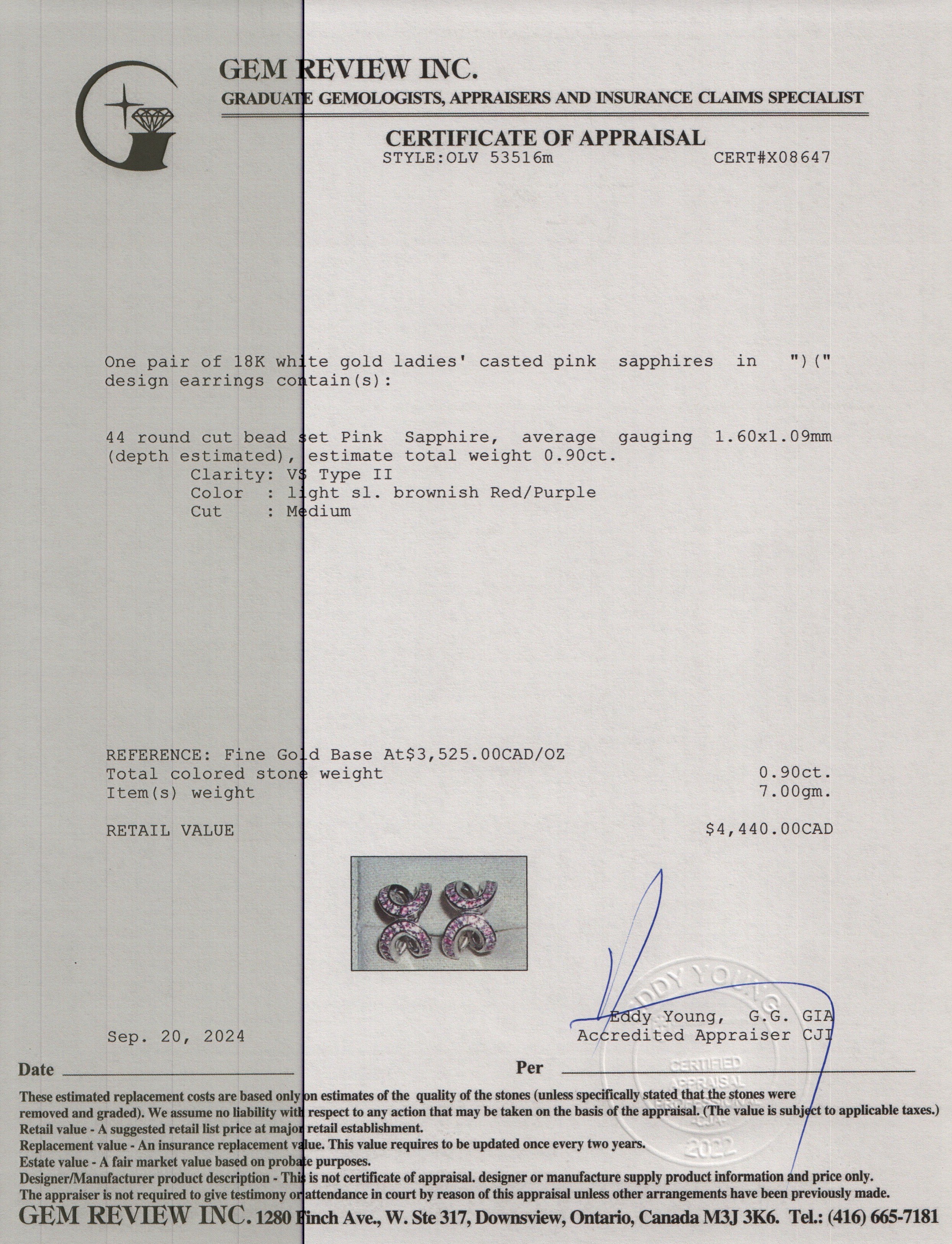 18k White Gold Pink Sapphire & Diamond Stud Earrings