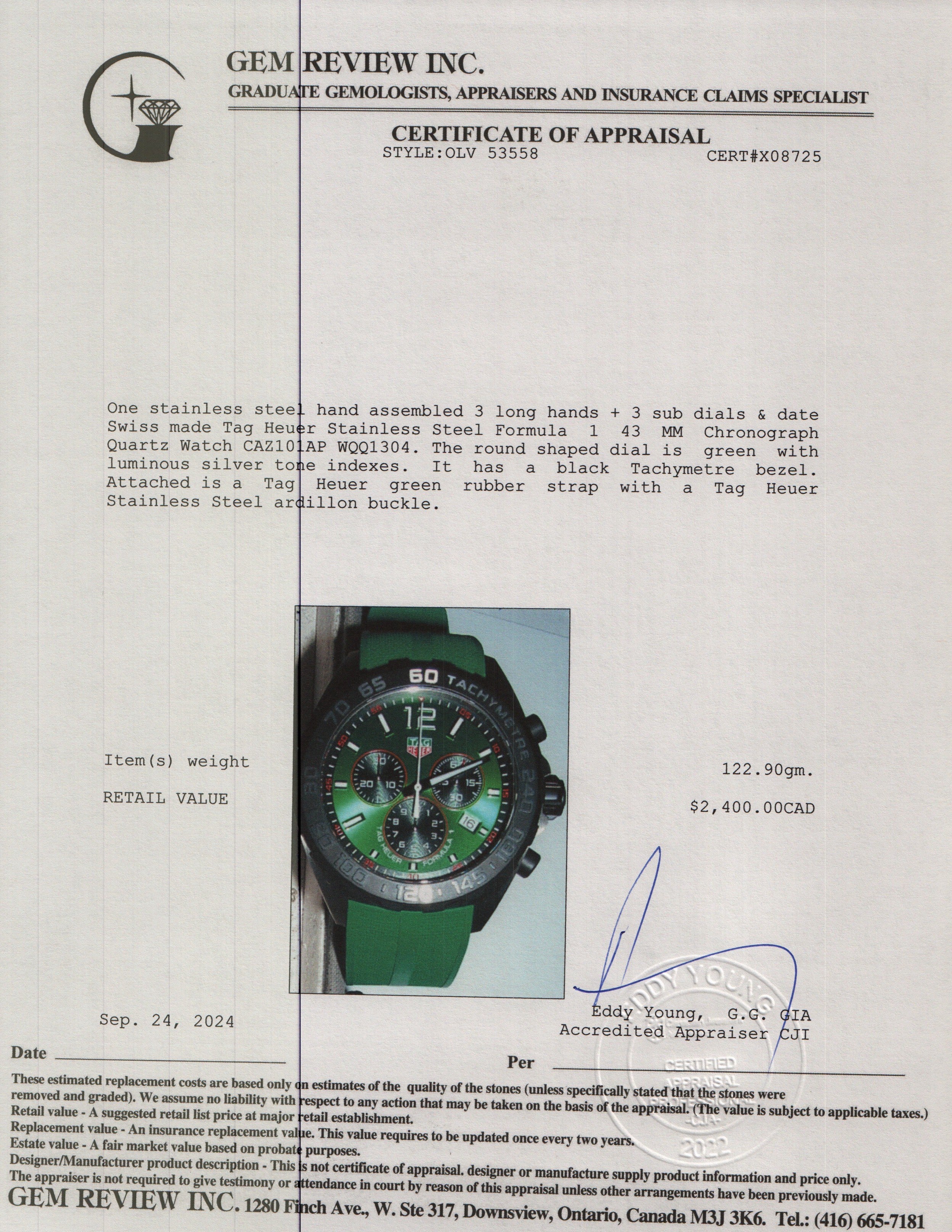Tag Heuer Stainless Steel Formula 1 43 MM Chronograph Quartz Watch CAZ101AP w/ Papers