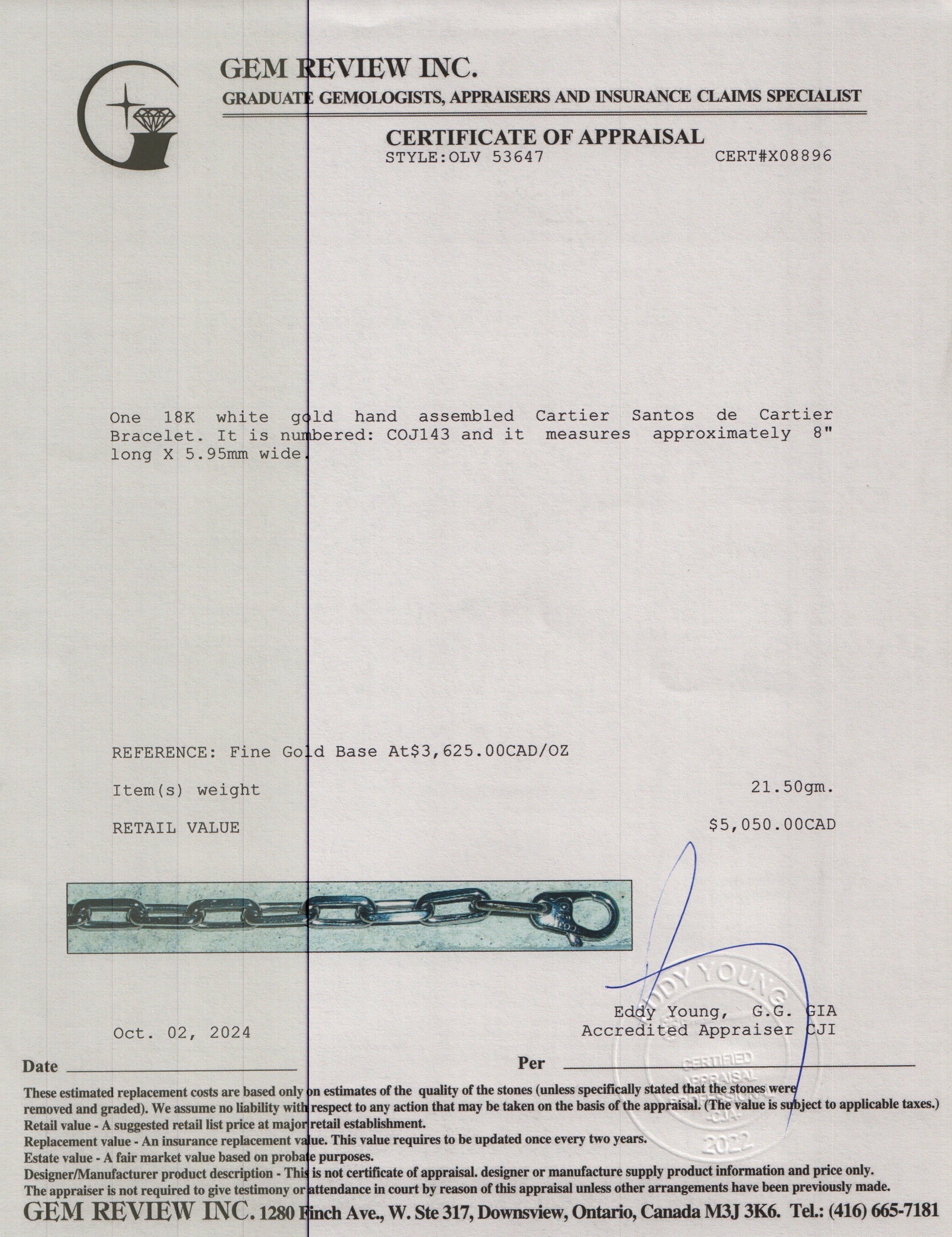 Cartier 18k White Gold Santos de Cartier Bracelet