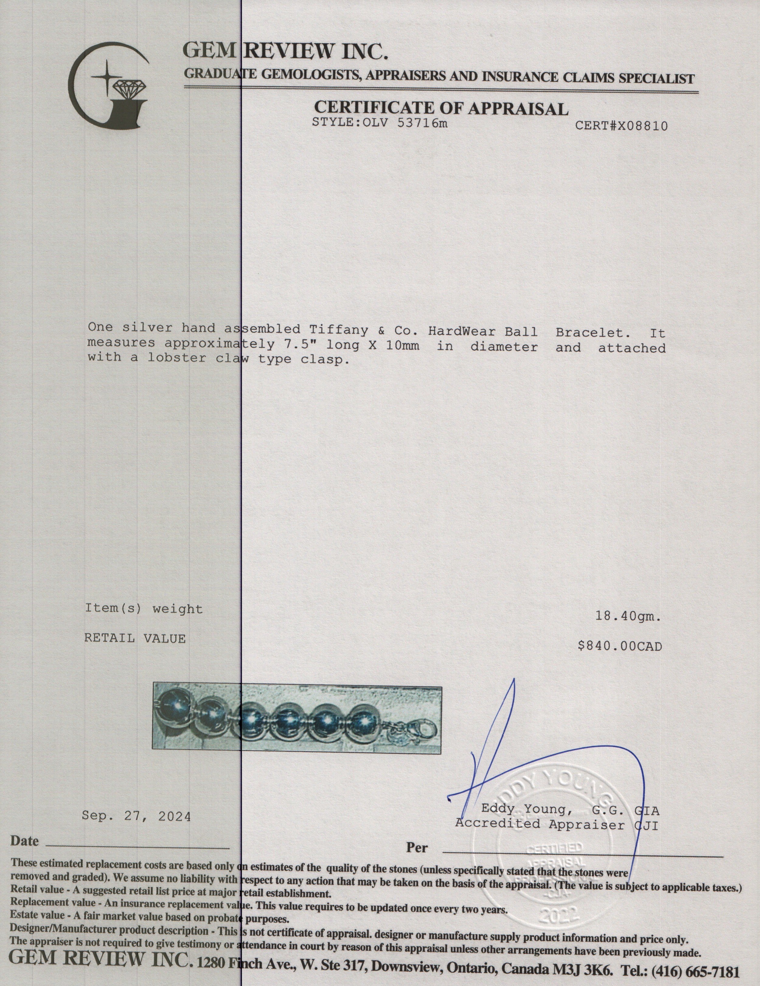 Tiffany & Co. Sterling Silver 10 MM HardWear Ball Bracelet