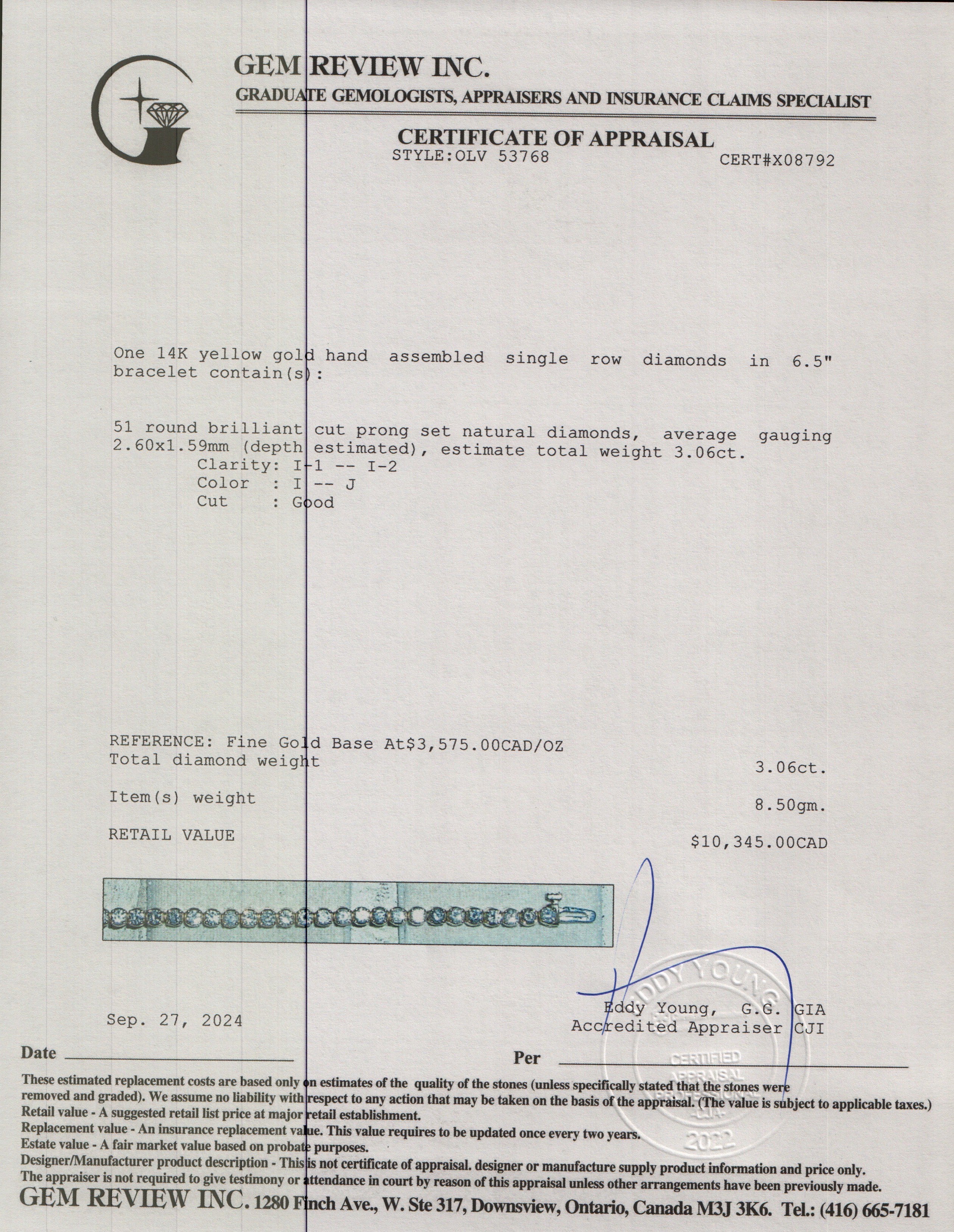 14k Yellow Gold 3.06 tcw. Diamond Tennis Bracelet