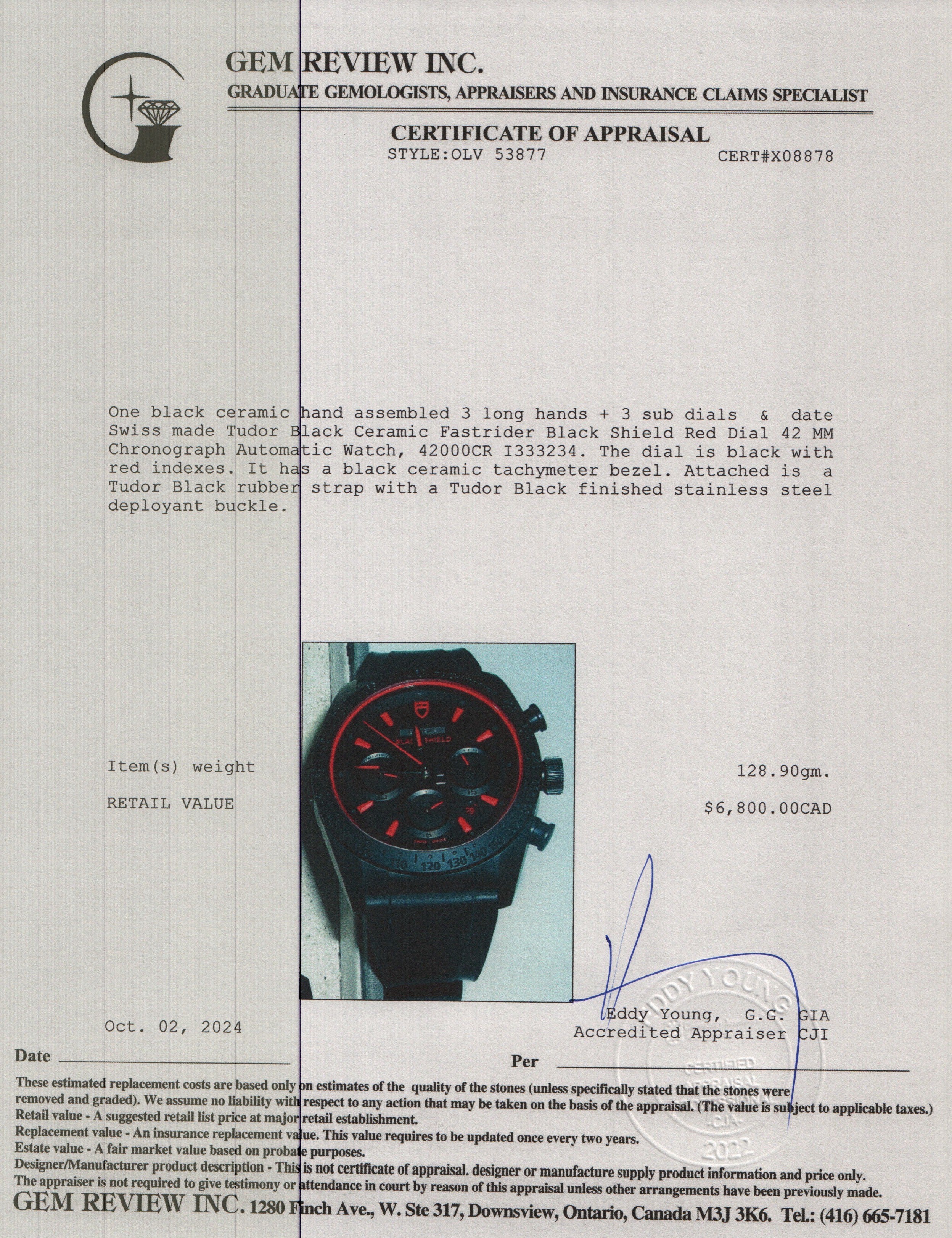 Tudor Black Ceramic Fastrider Black Shield Red Dial 42 MM Chronograph Automatic Watch 42000CR w/ Box & Papers
