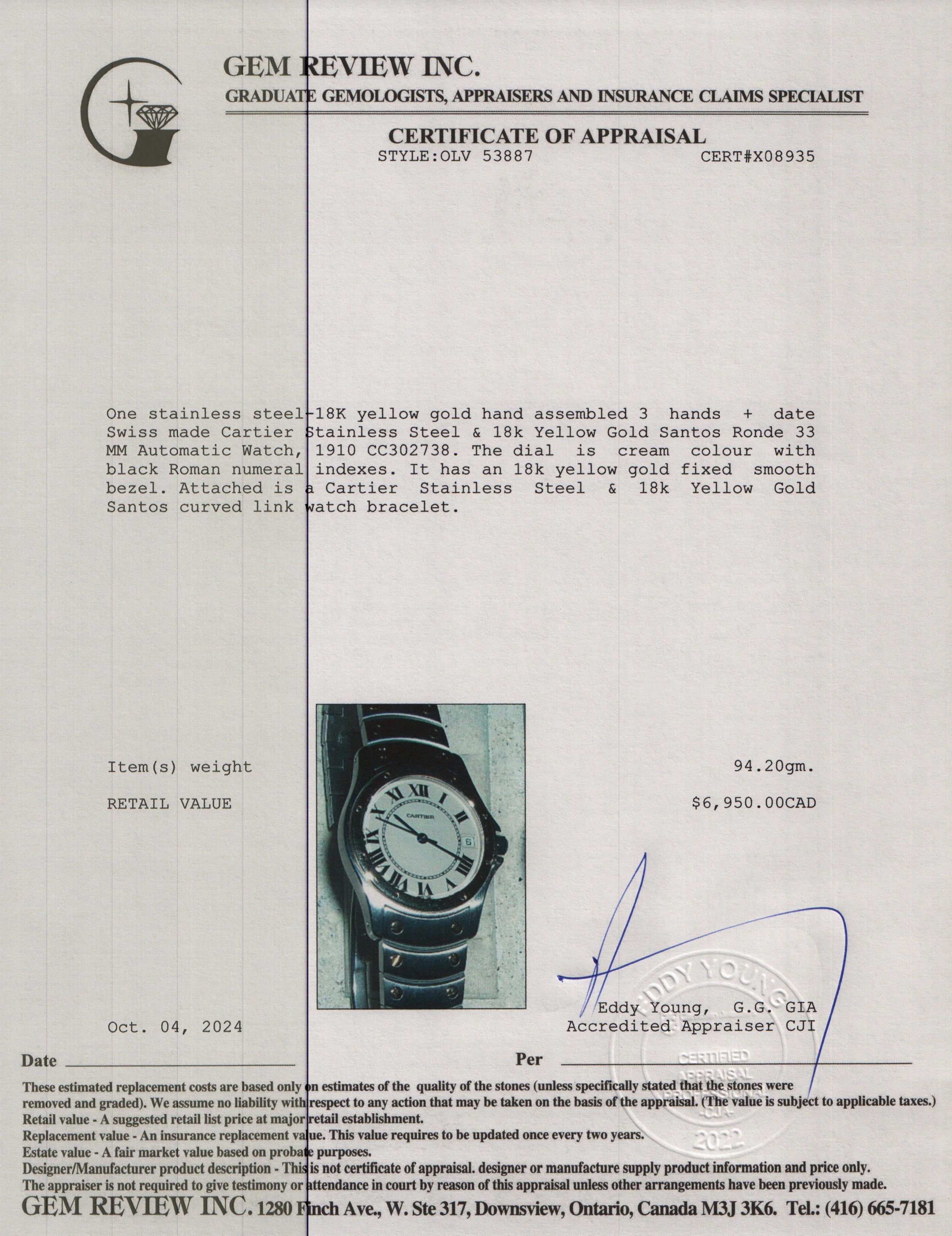 Cartier Stainless Steel & 18k Yellow Gold Santos Ronde 33 MM Automatic Watch