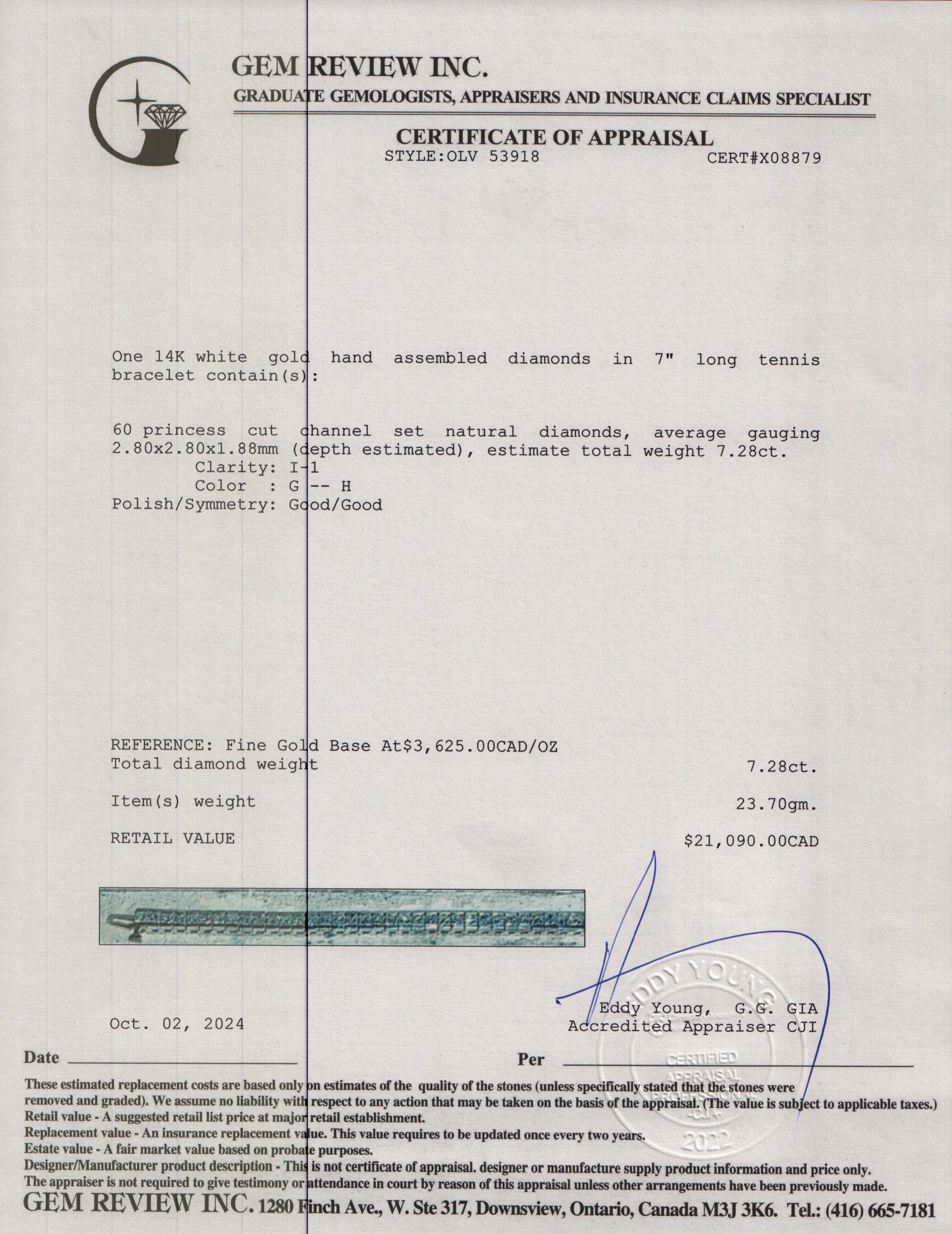 14k White Gold 7.28 tcw. Diamond Tennis Bracelet