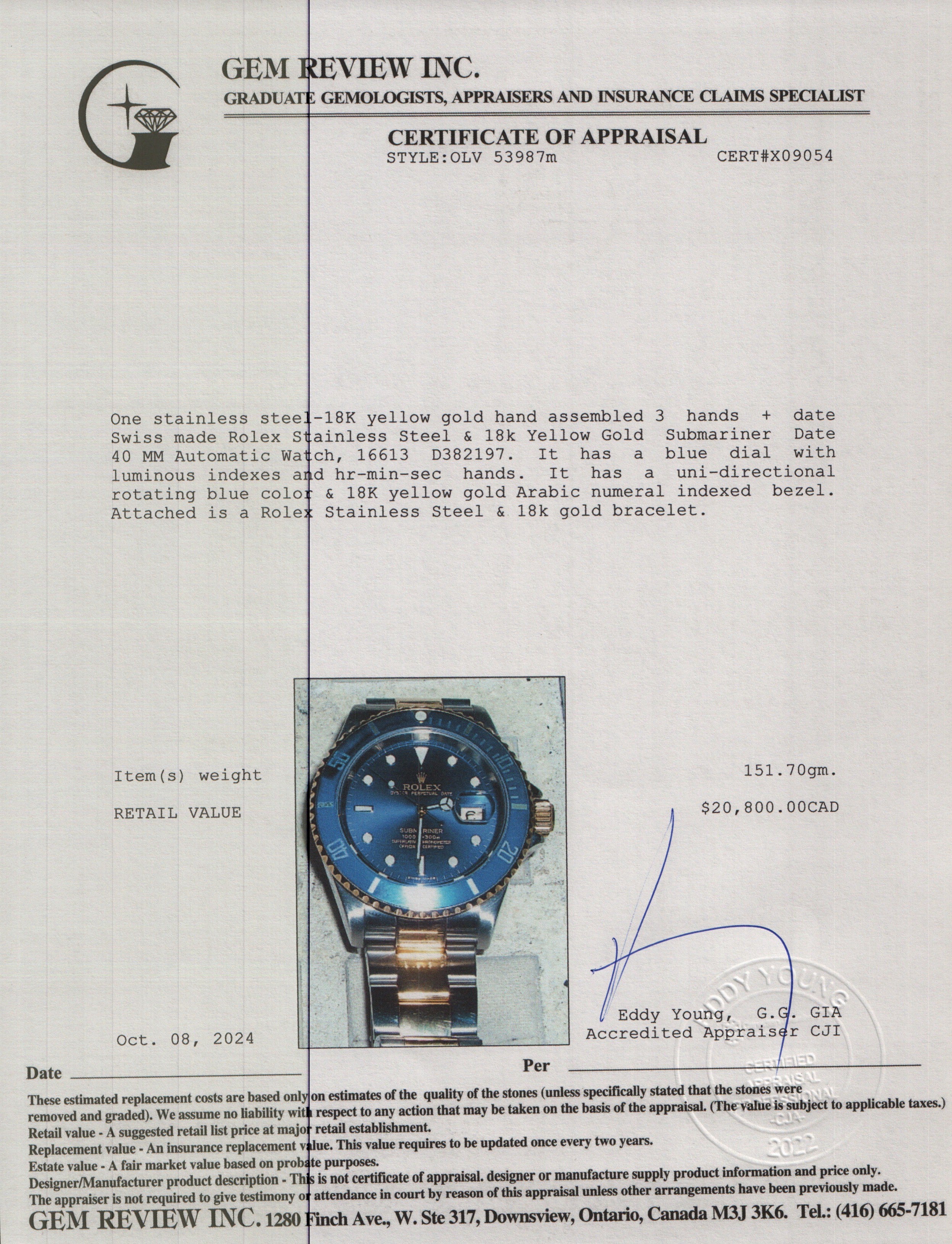 Rolex Stainless Steel & 18k Yellow Gold Submariner Date 40 MM Automatic Watch 16613 w/ Box & Papers