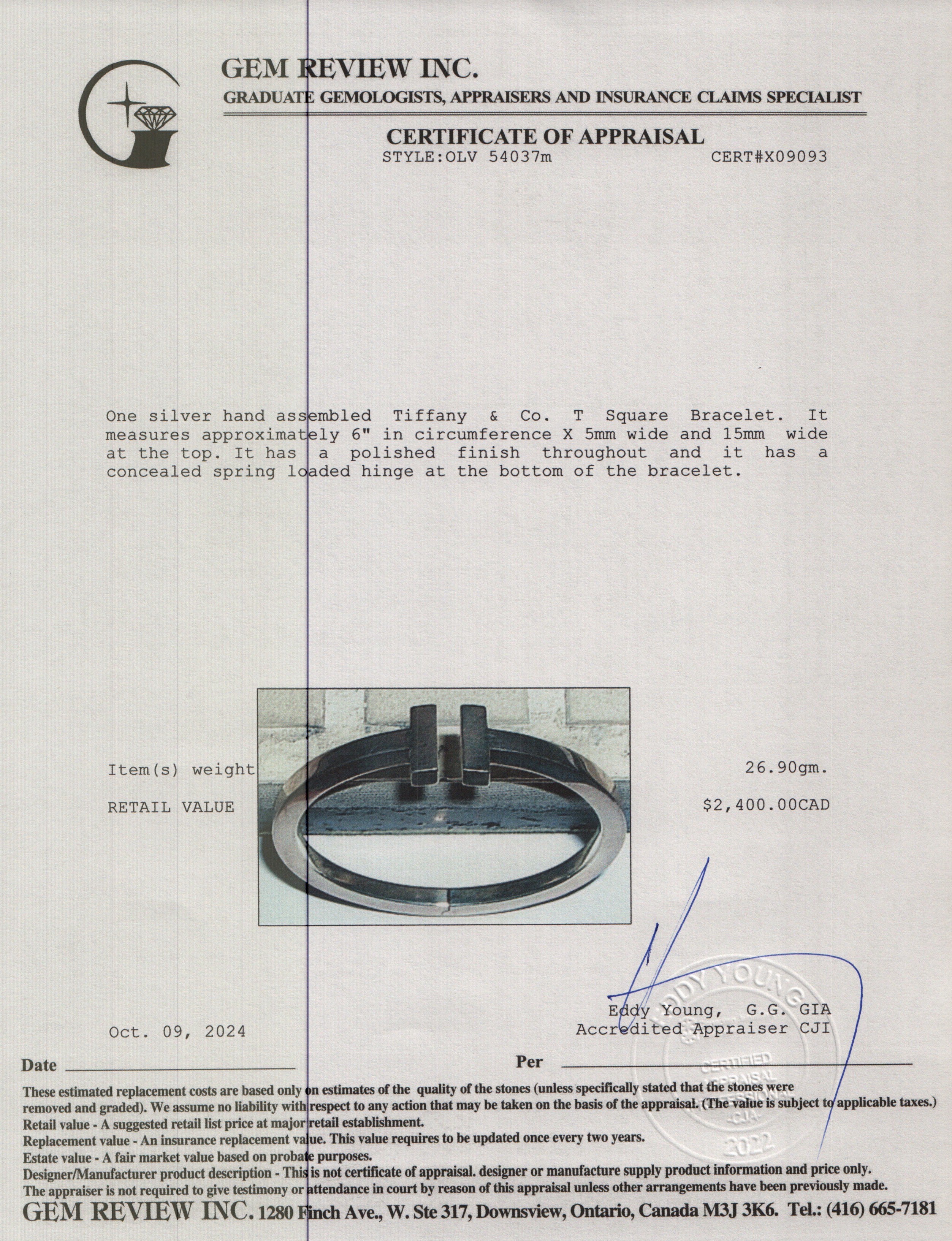 Tiffany & Co. Sterling Silver T Square Bracelet