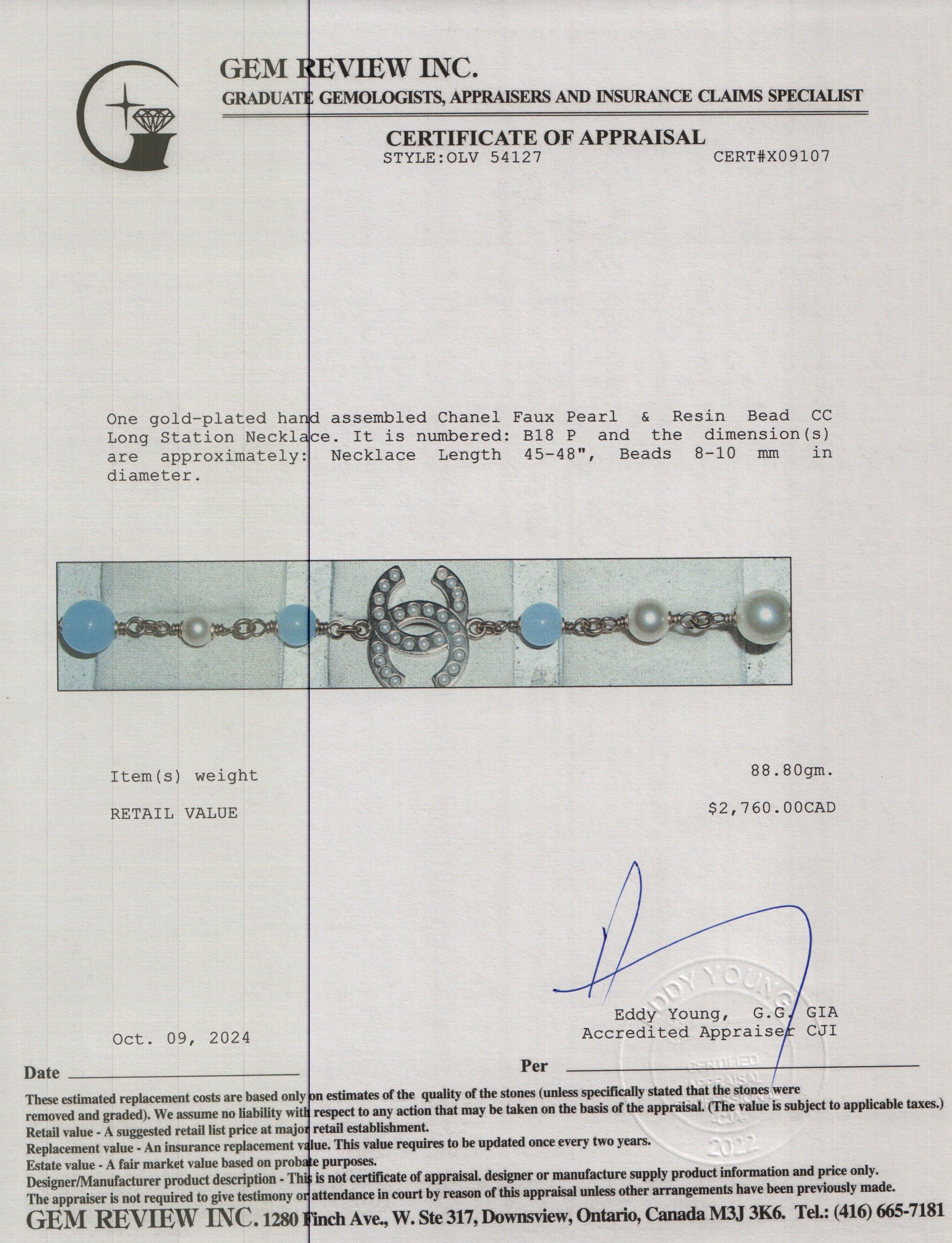 Chanel Gold-Plated Faux Pearl & Resin Bead CC Long Station Necklace