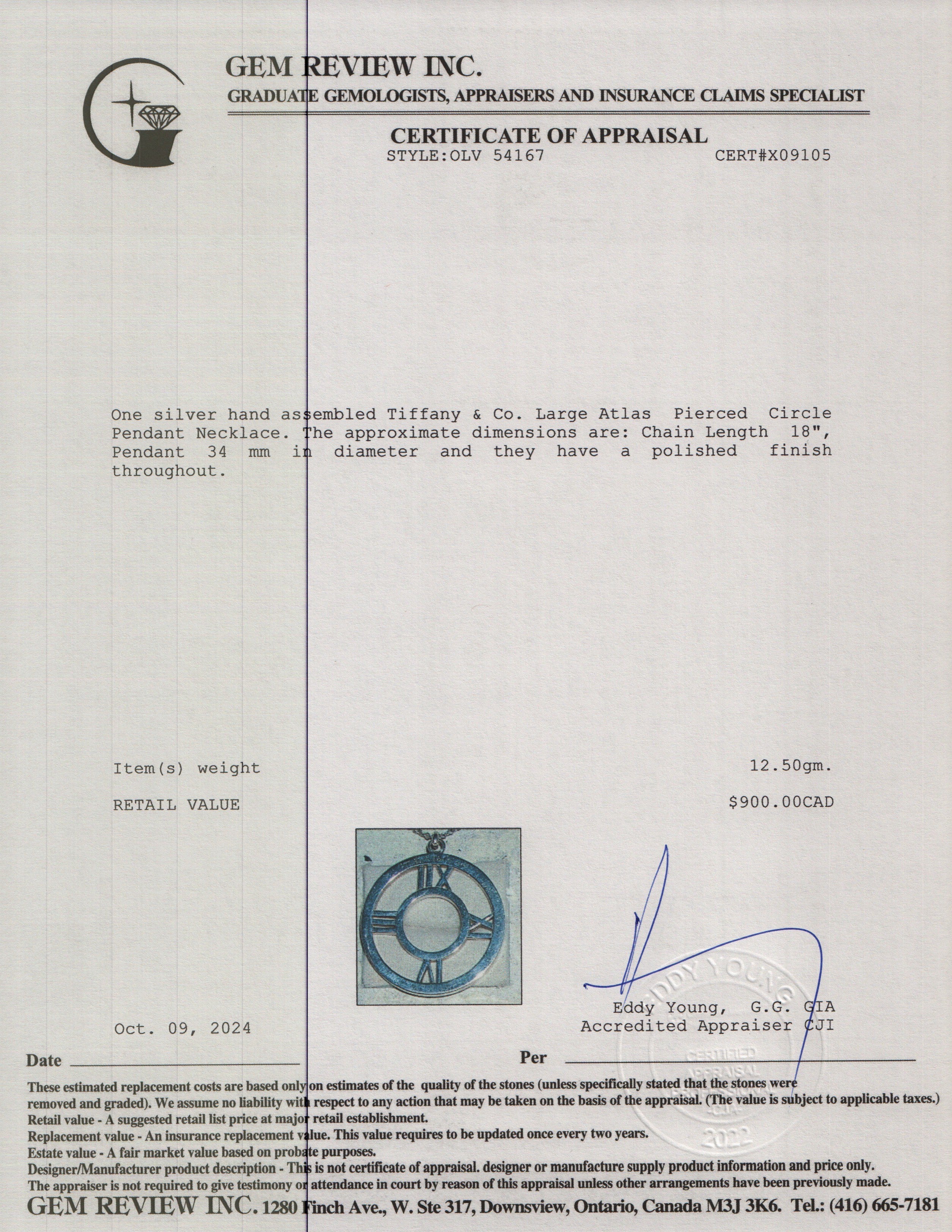 Tiffany & Co. Sterling Silver Large Atlas Pierced Circle Pendant Necklace