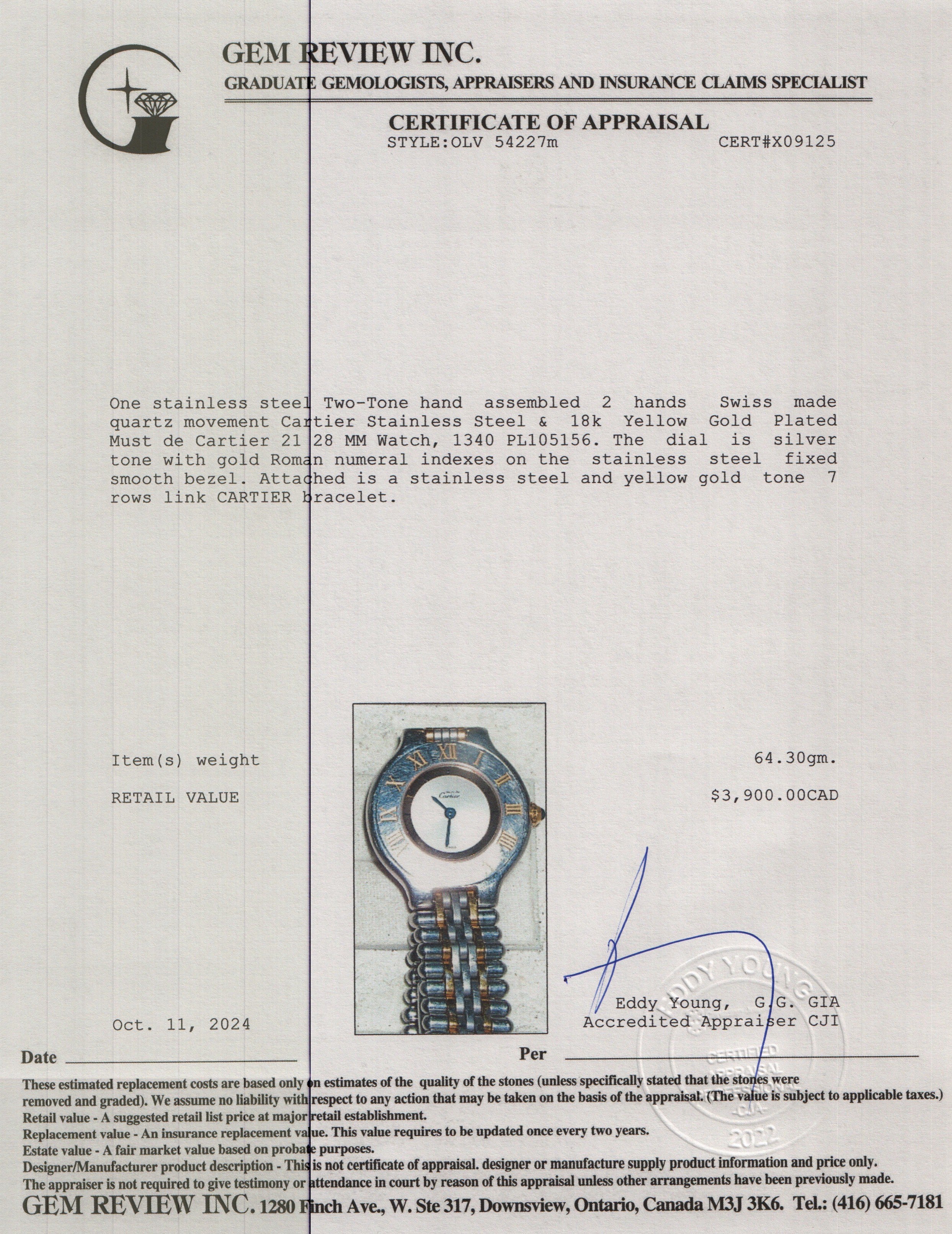 Cartier Stainless Steel & 18k Yellow Gold Plated Must de Cartier 21 28 MM Watch w/ Box & Papers