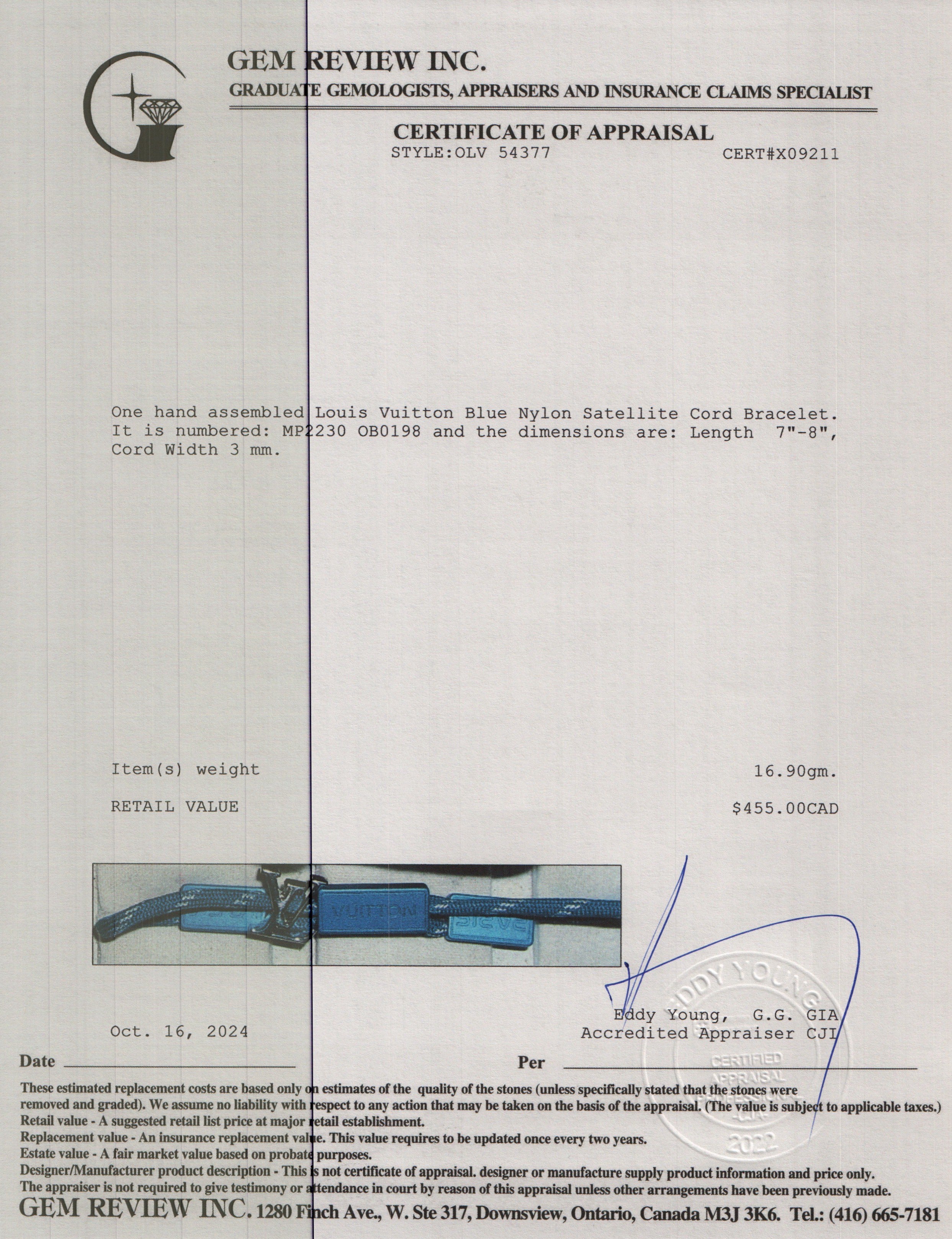 Louis Vuitton Blue Nylon Satellite Cord Bracelet w/ Box