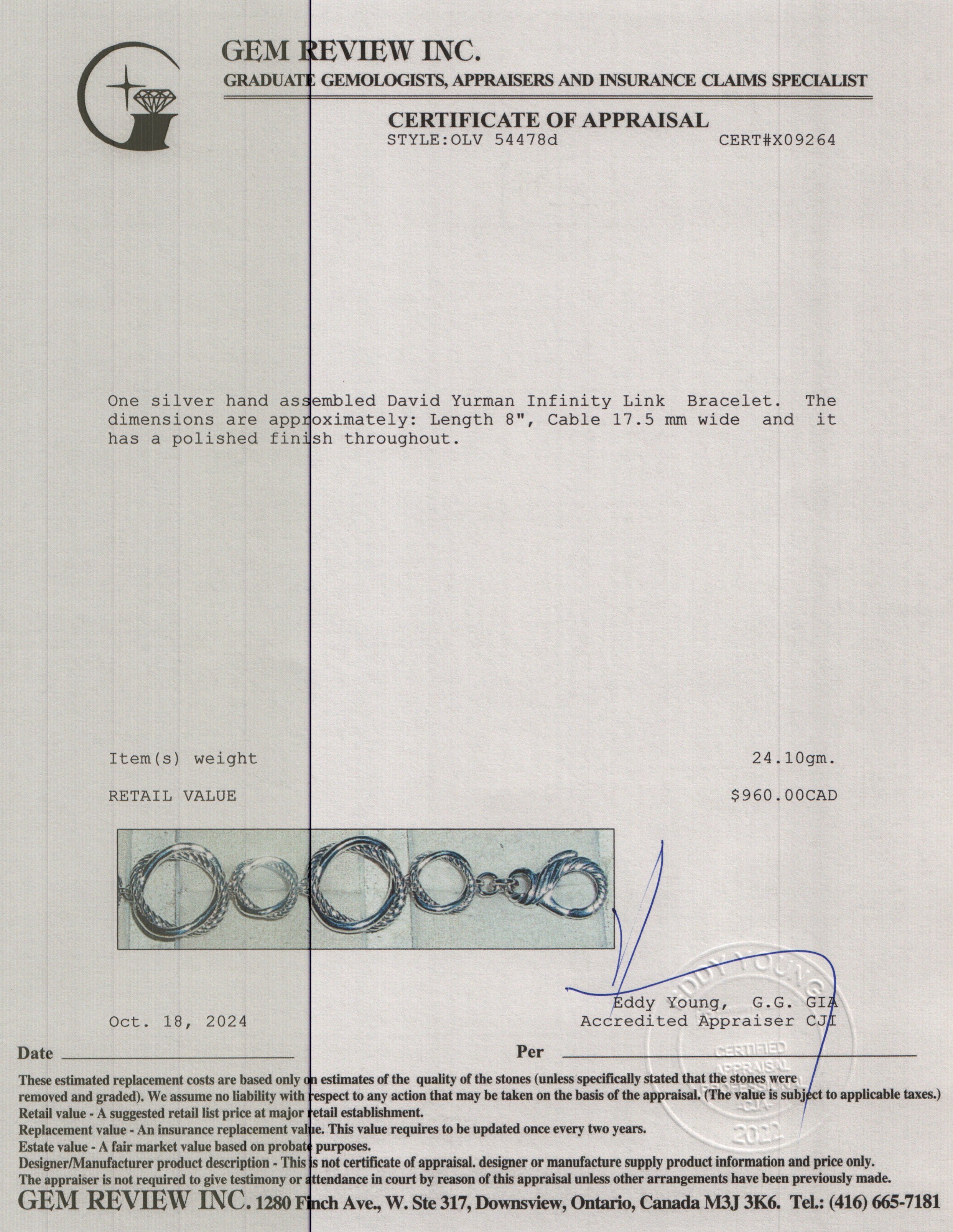 David Yurman Sterling Silver Infinity Link Bracelet