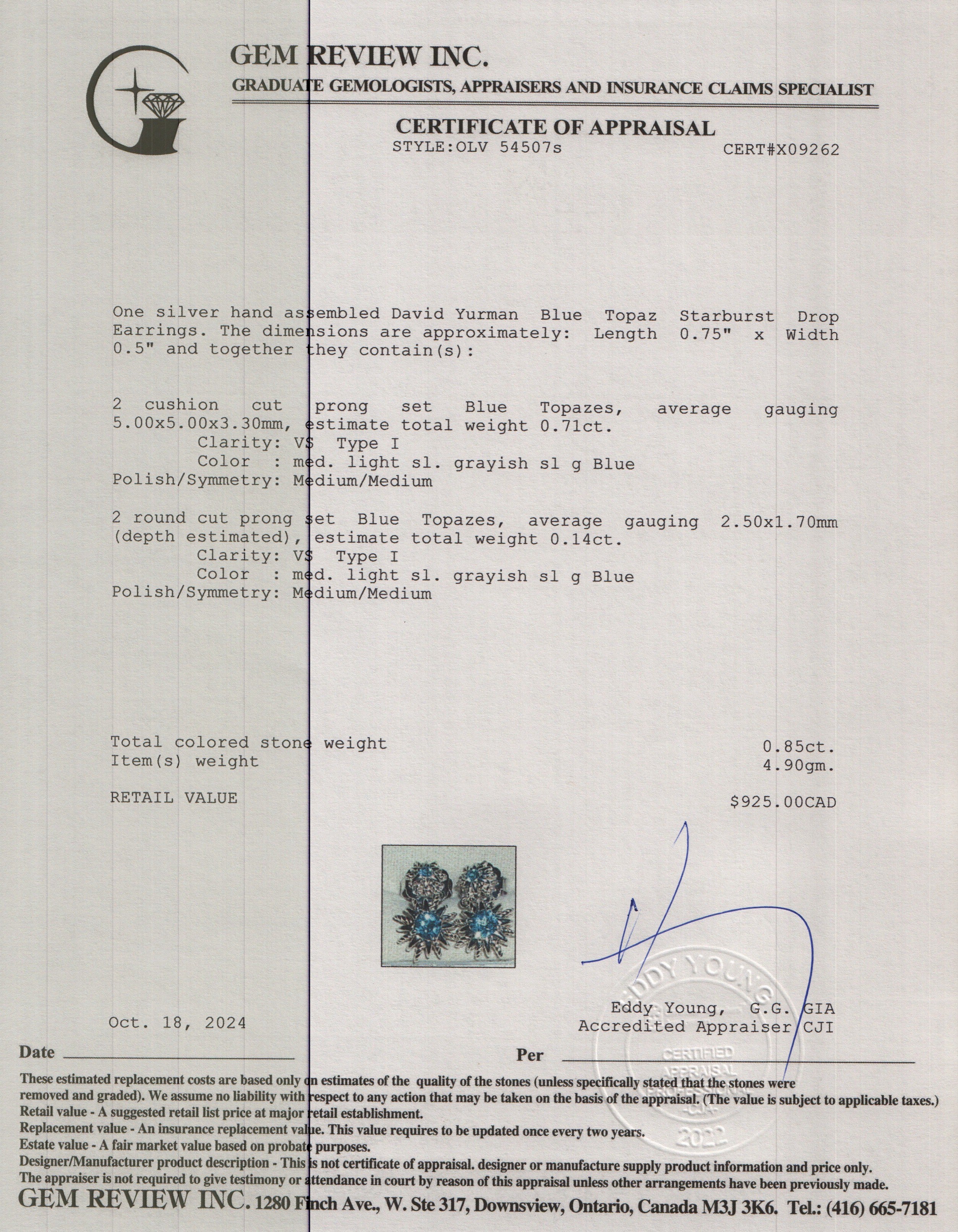 David Yurman Sterling Silver Blue Topaz Starburst Drop Earrings