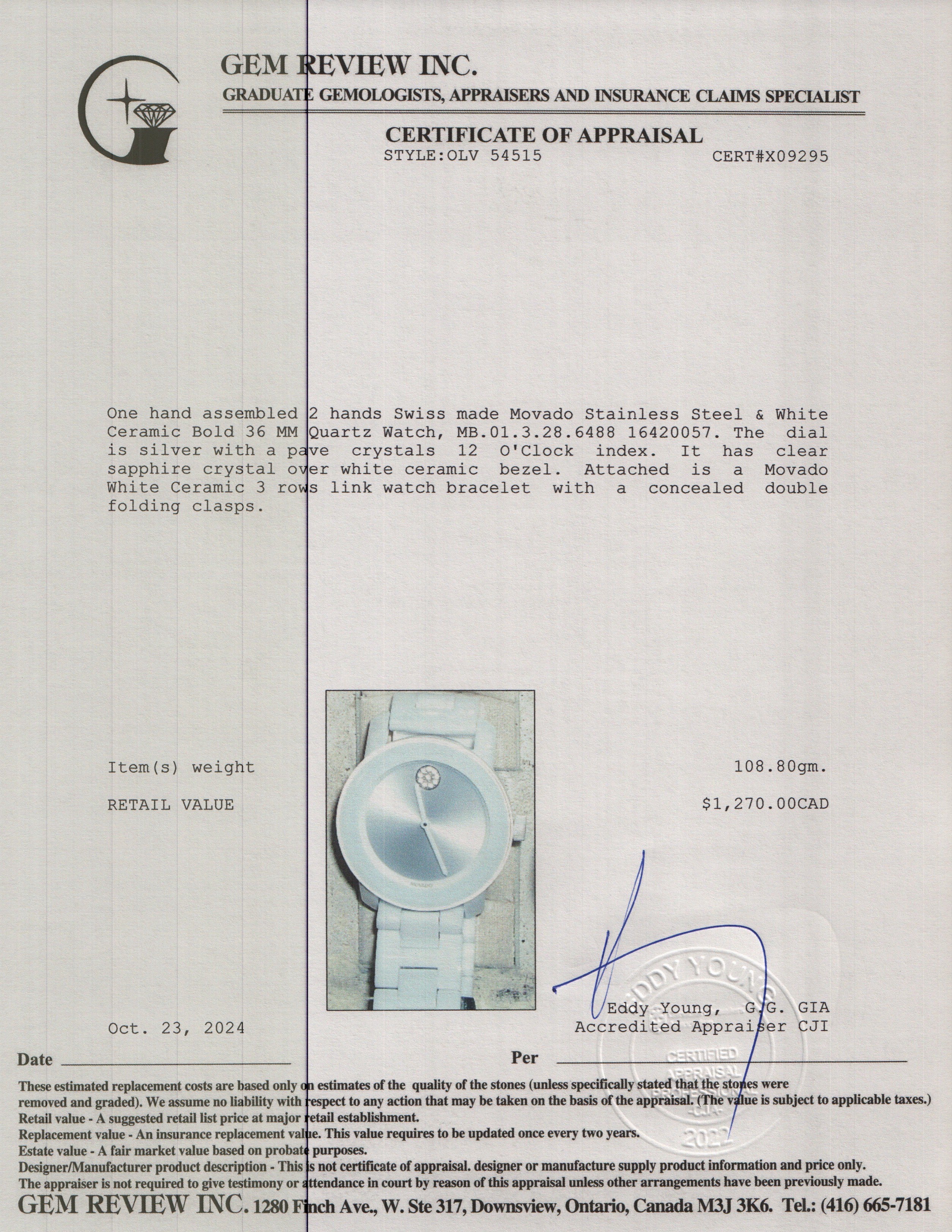 Movado Stainless Steel & White Ceramic Bold 36 MM Quartz Watch