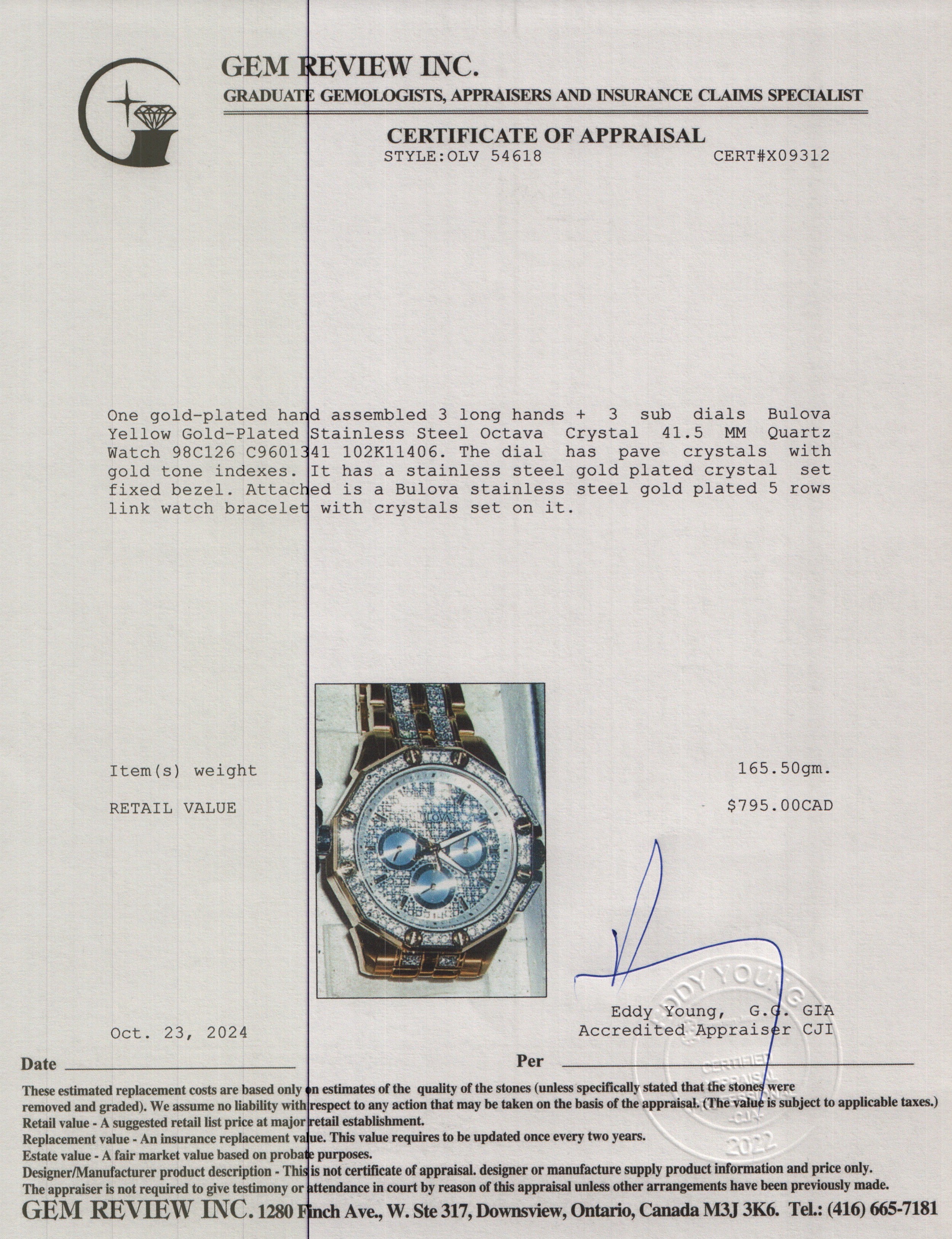 Bulova Yellow Gold-Plated Stainless Steel Octava Crystal 41.5 MM Quartz Watch 98C126