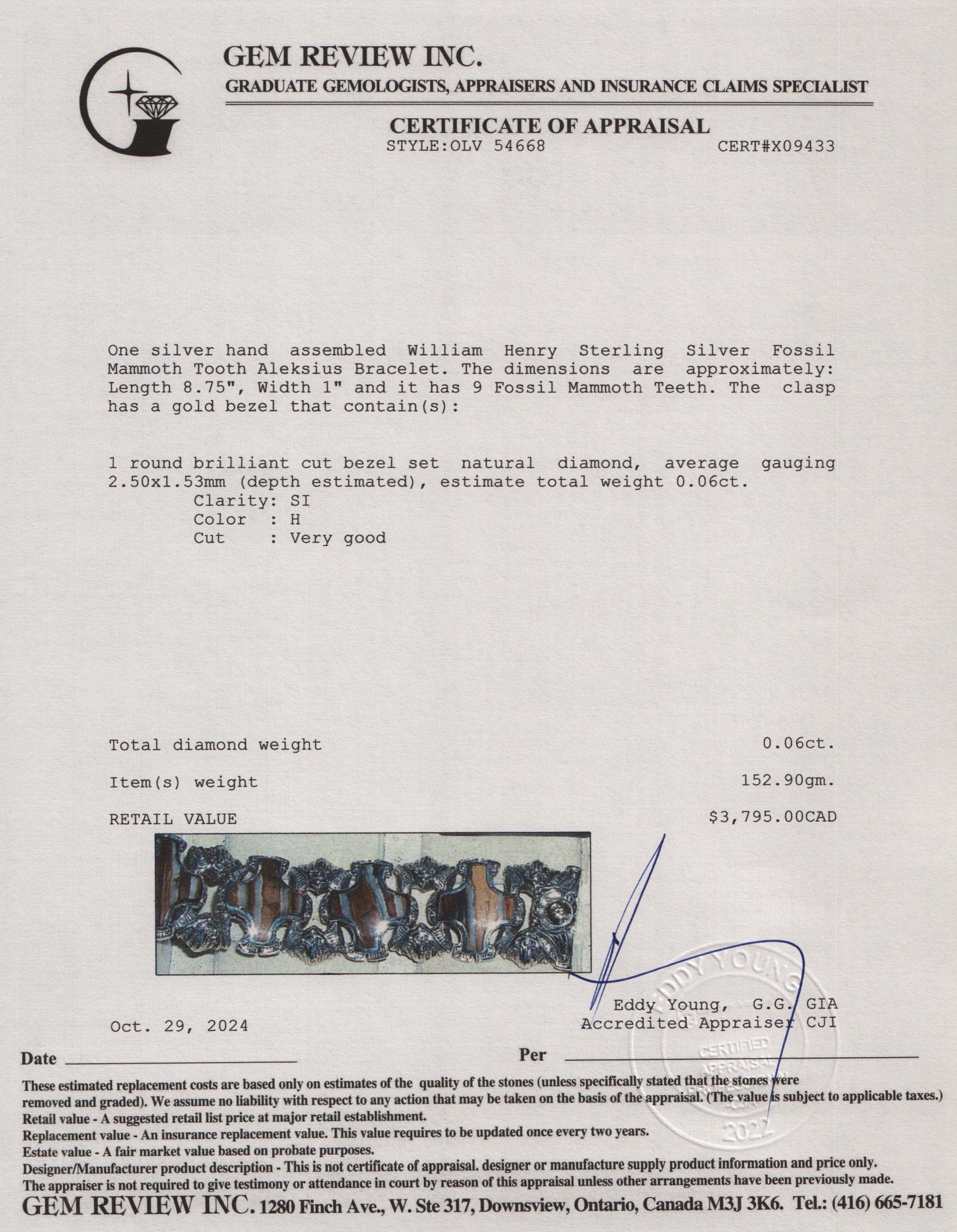 William Henry Sterling Silver Fossil Mammoth Tooth Aleksius Bracelet