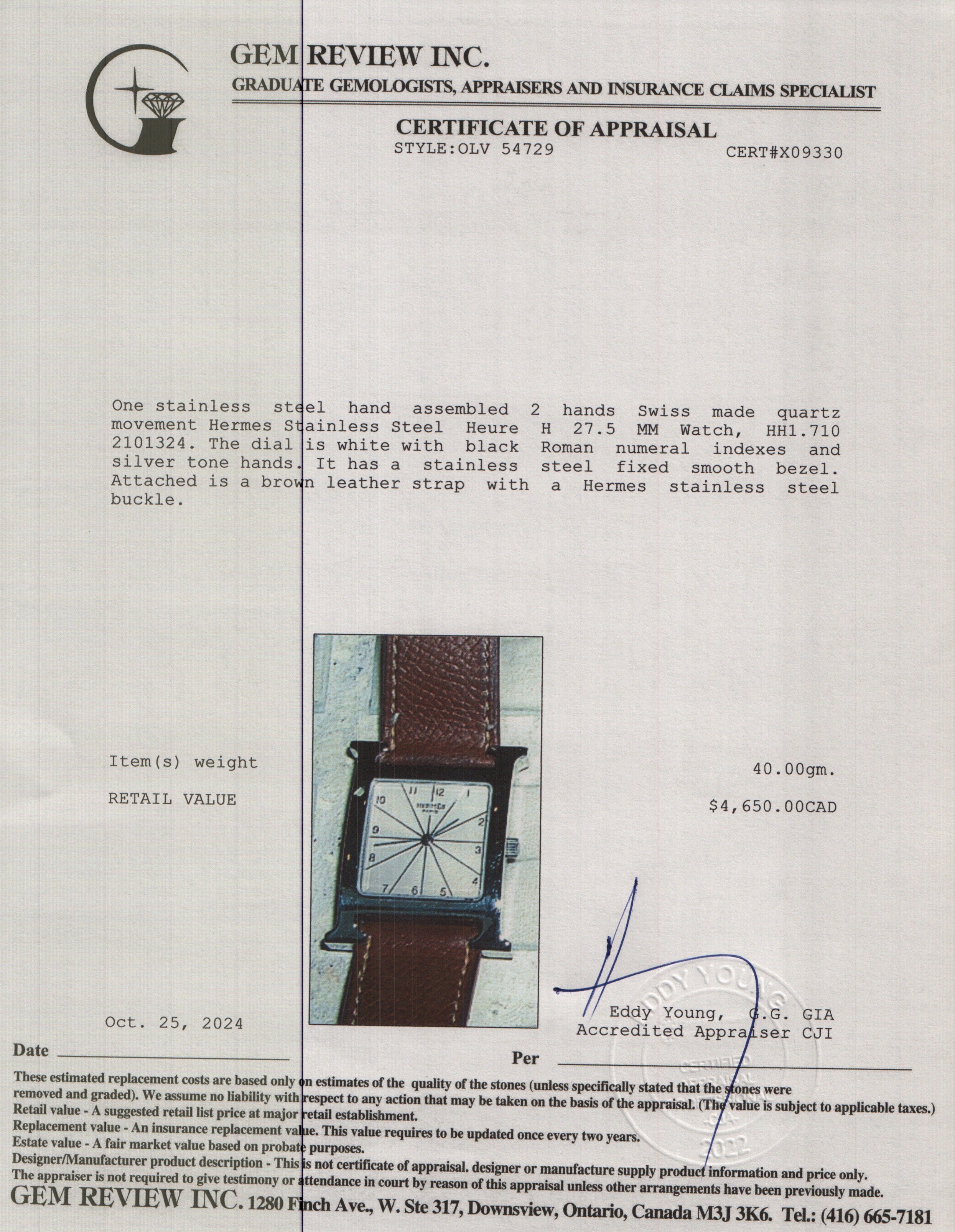 Hermes Stainless Steel Heure H 27.5 MM Watch