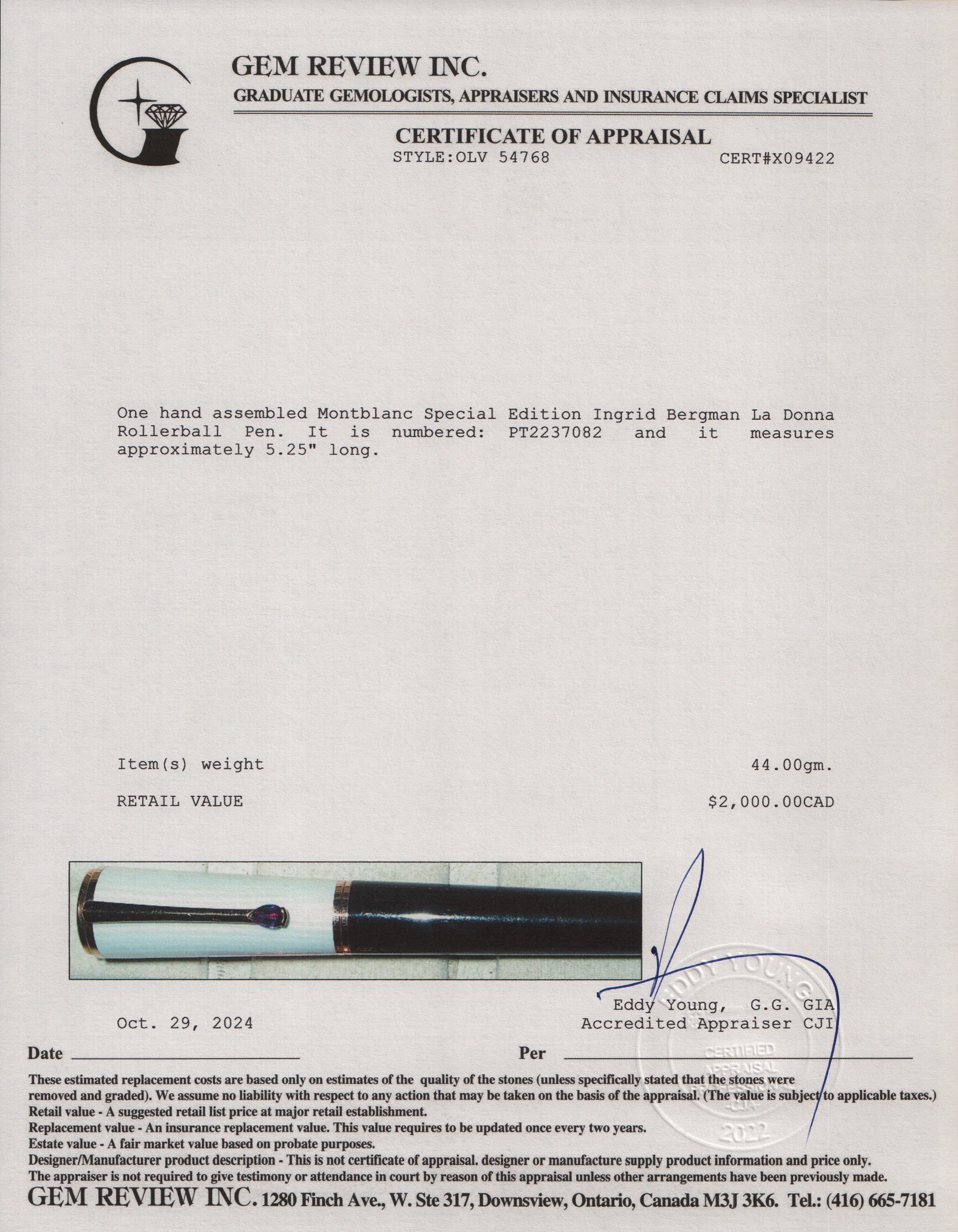 Montblanc Special Edition Ingrid Bergman La Donna Rollerball Pen w/ Box