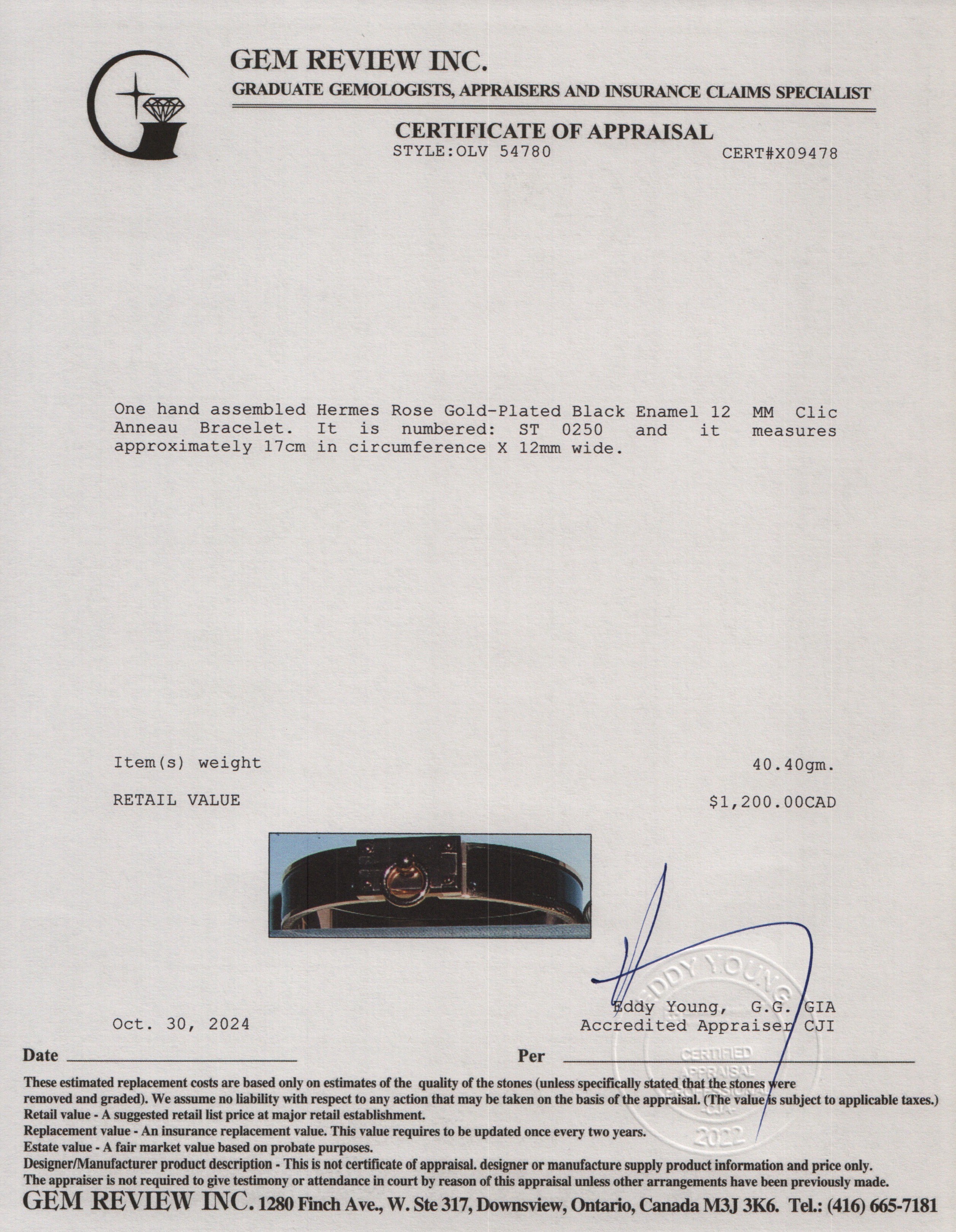 Hermes Rose Gold-Plated Black Enamel 12 MM Clic Anneau Bracelet