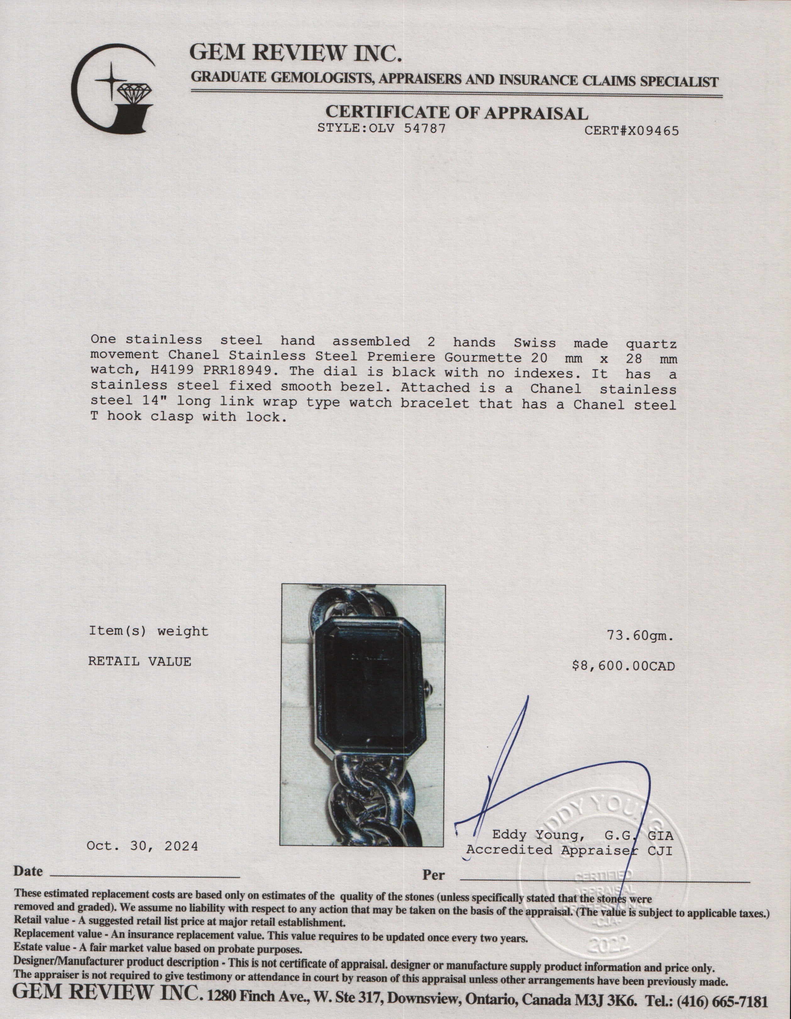 Chanel Stainless Steel Premiere Gourmette Watch H4199