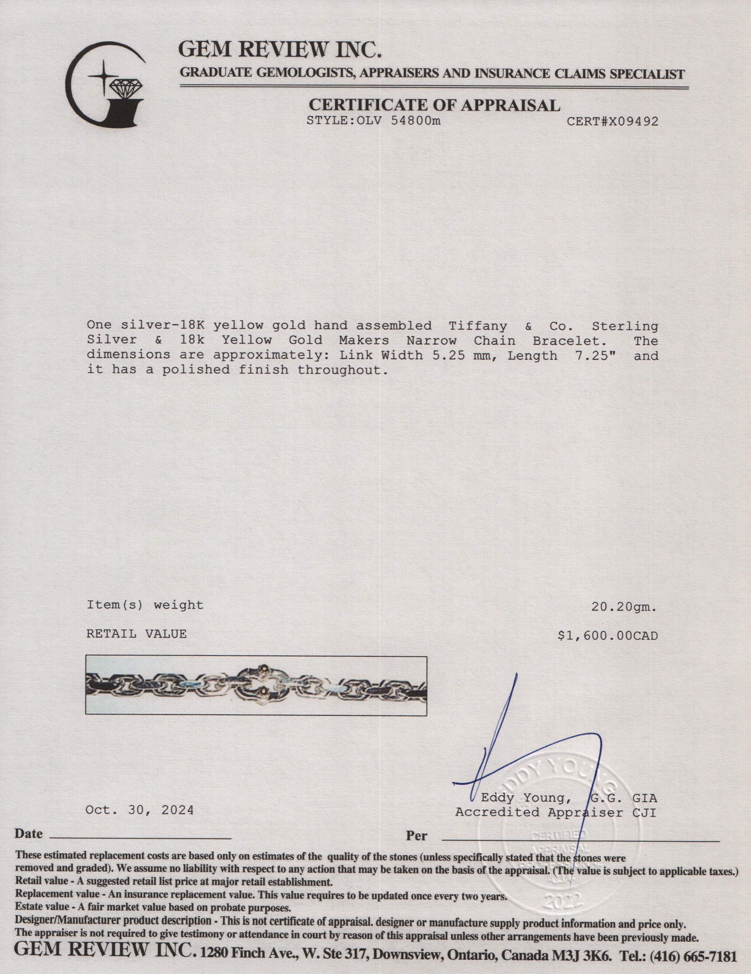 Tiffany & Co. Sterling Silver & 18k Yellow Gold Makers Narrow Chain Bracelet