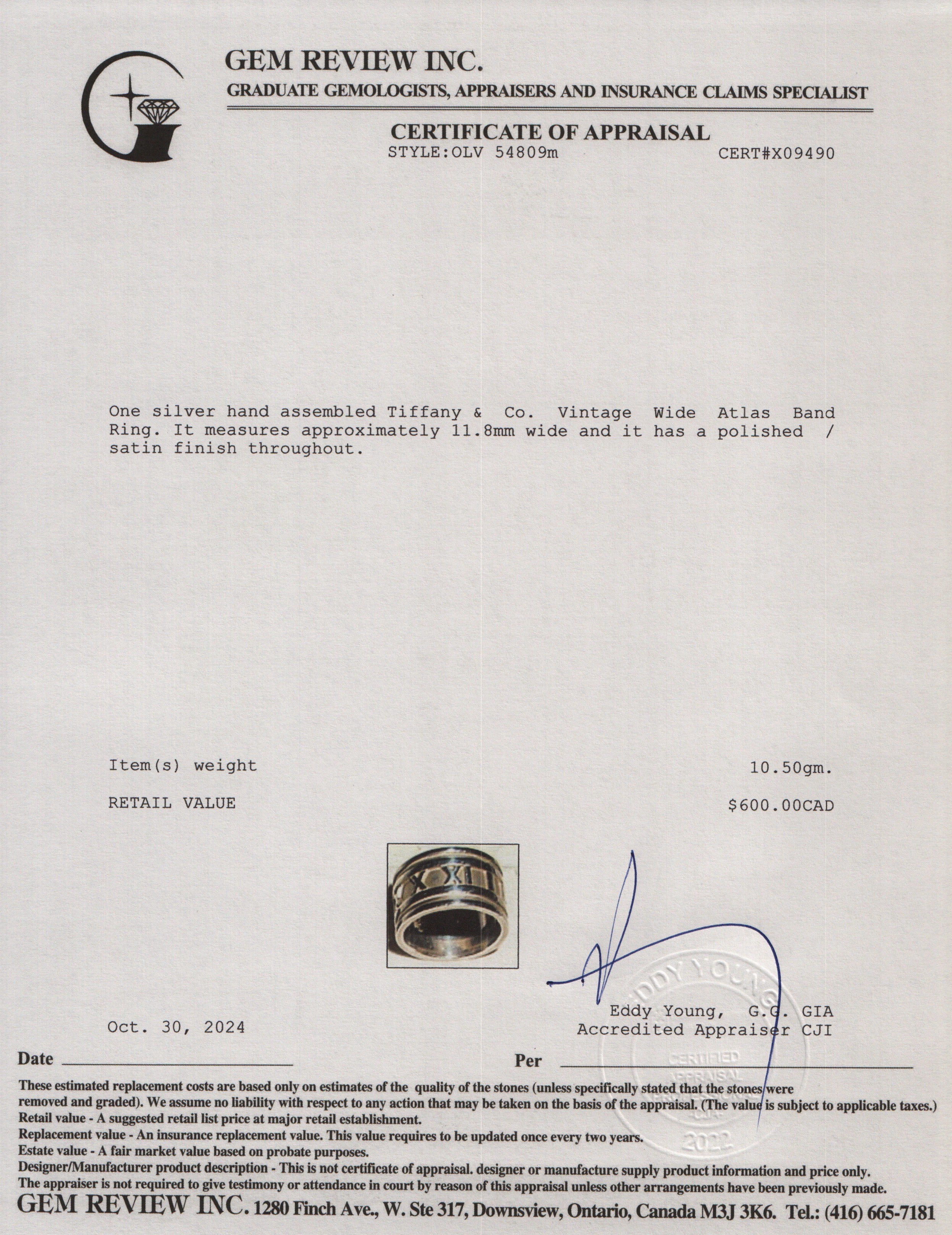 Tiffany & Co. Sterling Silver Vintage Wide Atlas Band Ring, Size 8