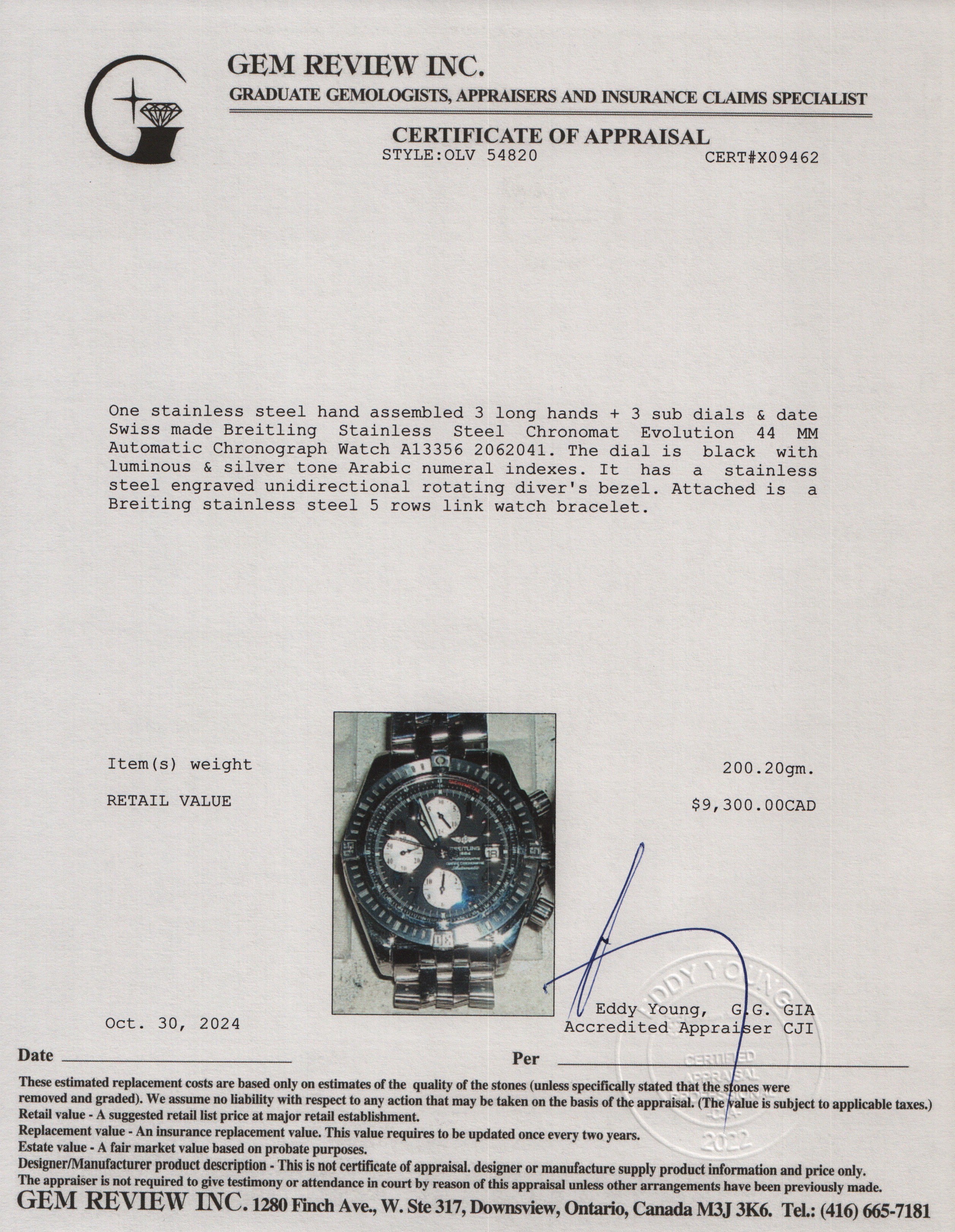 Breitling Stainless Steel Chronomat Evolution 44 MM Automatic Chronograph Watch A13356 w/ Box & Papers