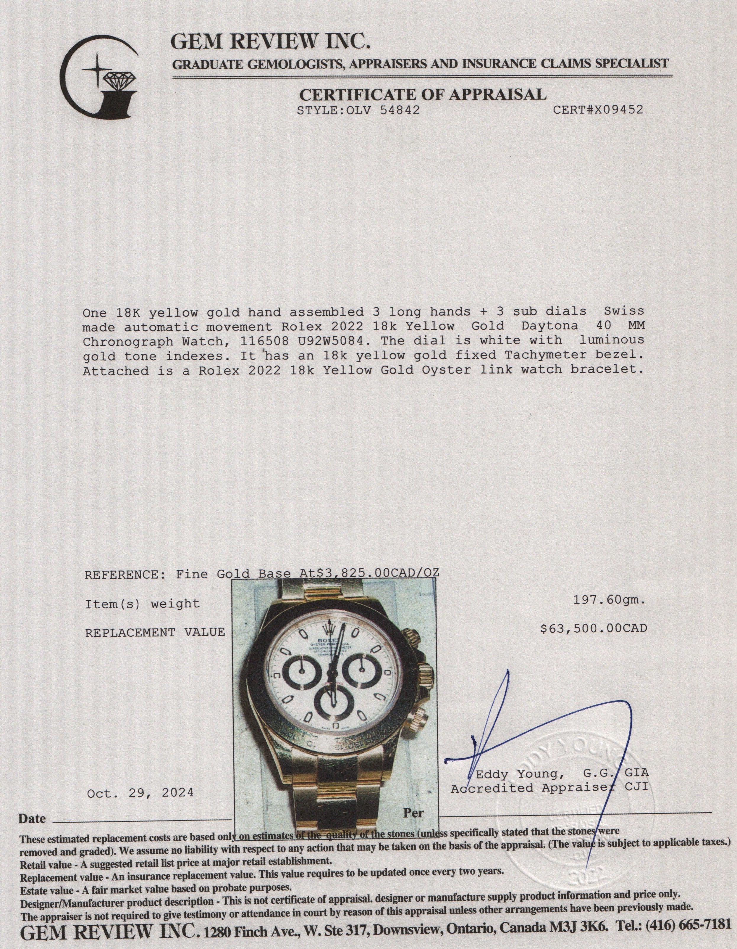 Rolex 2022 18k Yellow Gold Daytona 40 MM Chronograph Watch 116508 w/ Box & Papers