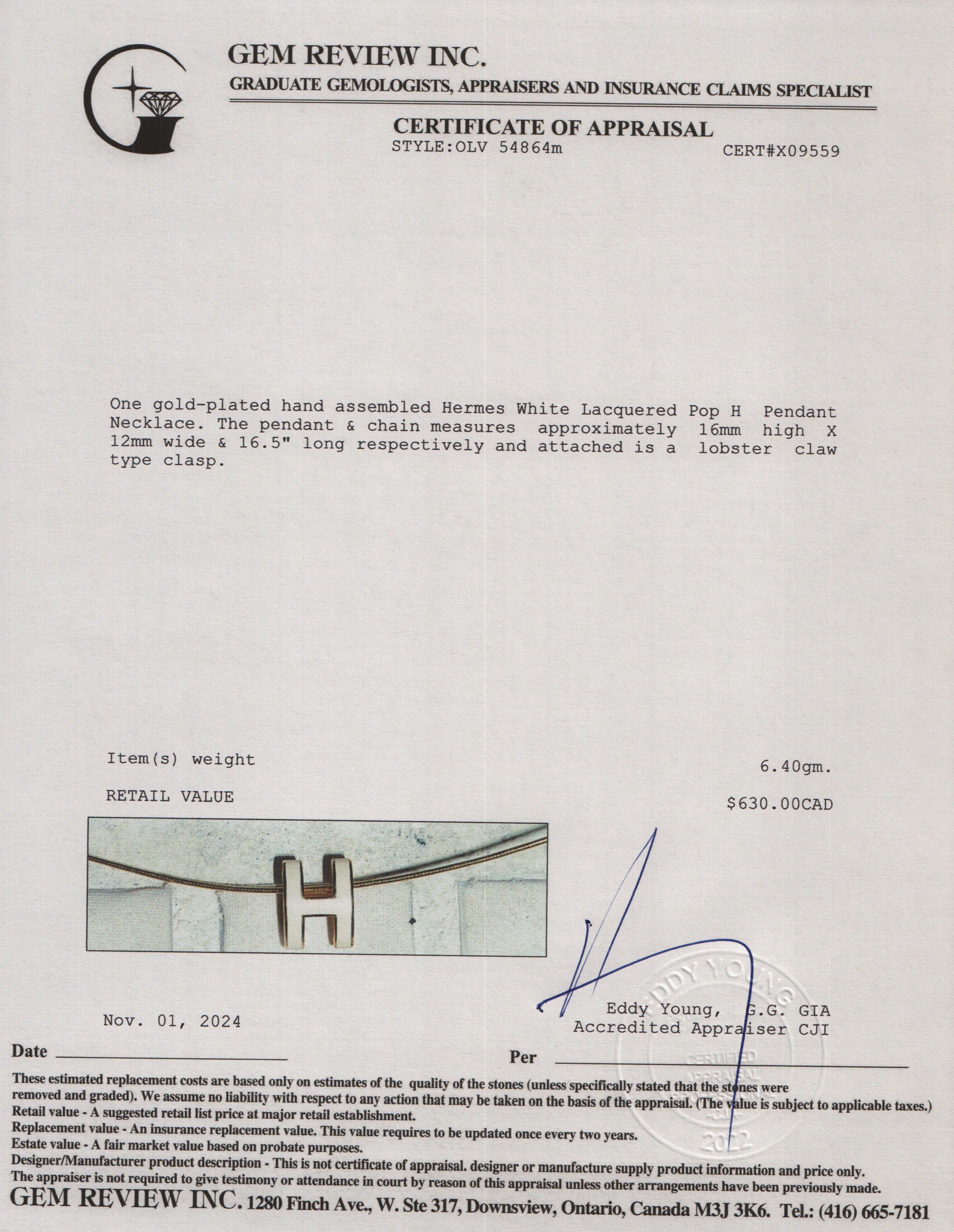 Hermes Yellow Gold-Plated White Lacquered Pop H Pendant Necklace