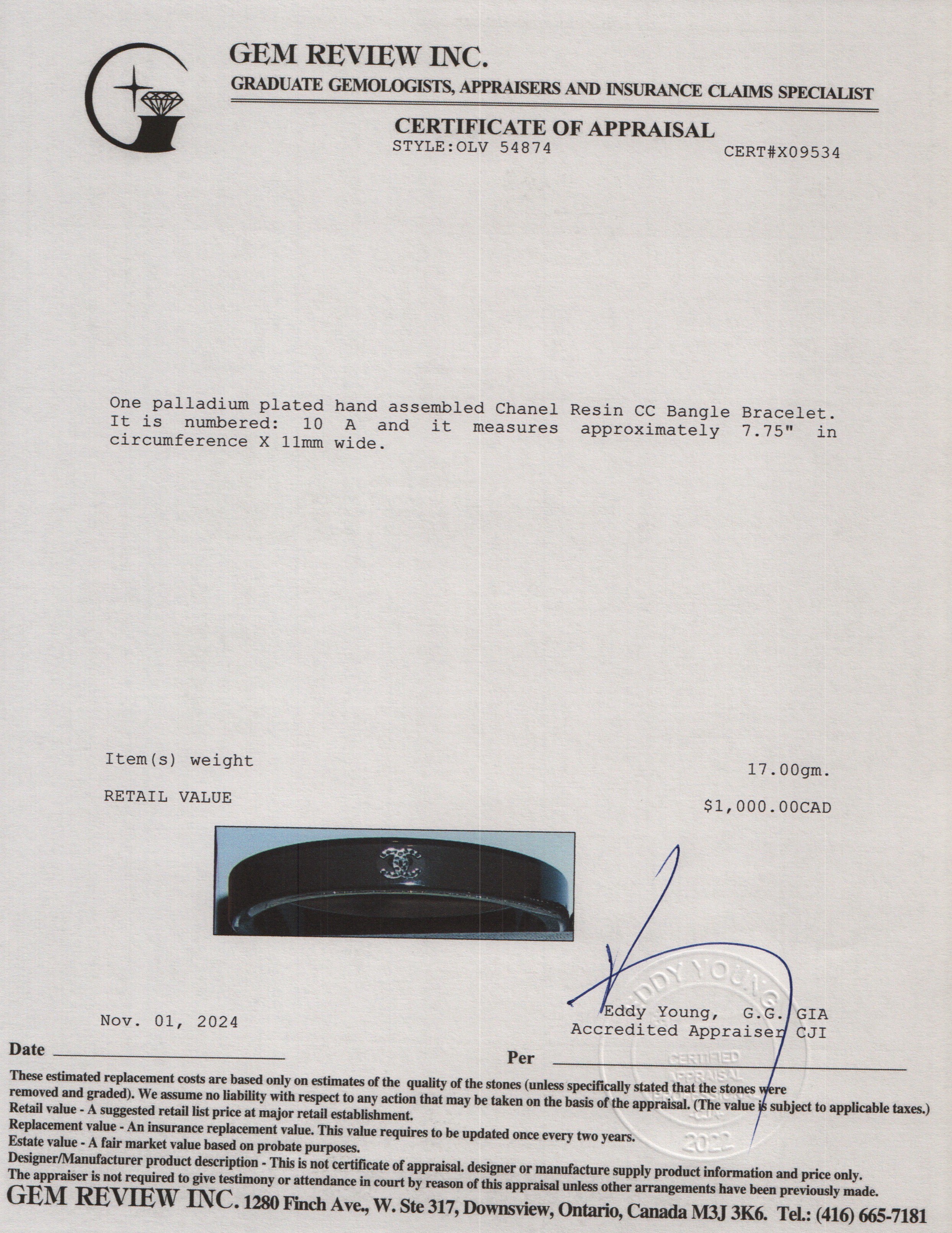 Chanel Palladium Plated Resin CC Bangle Bracelet