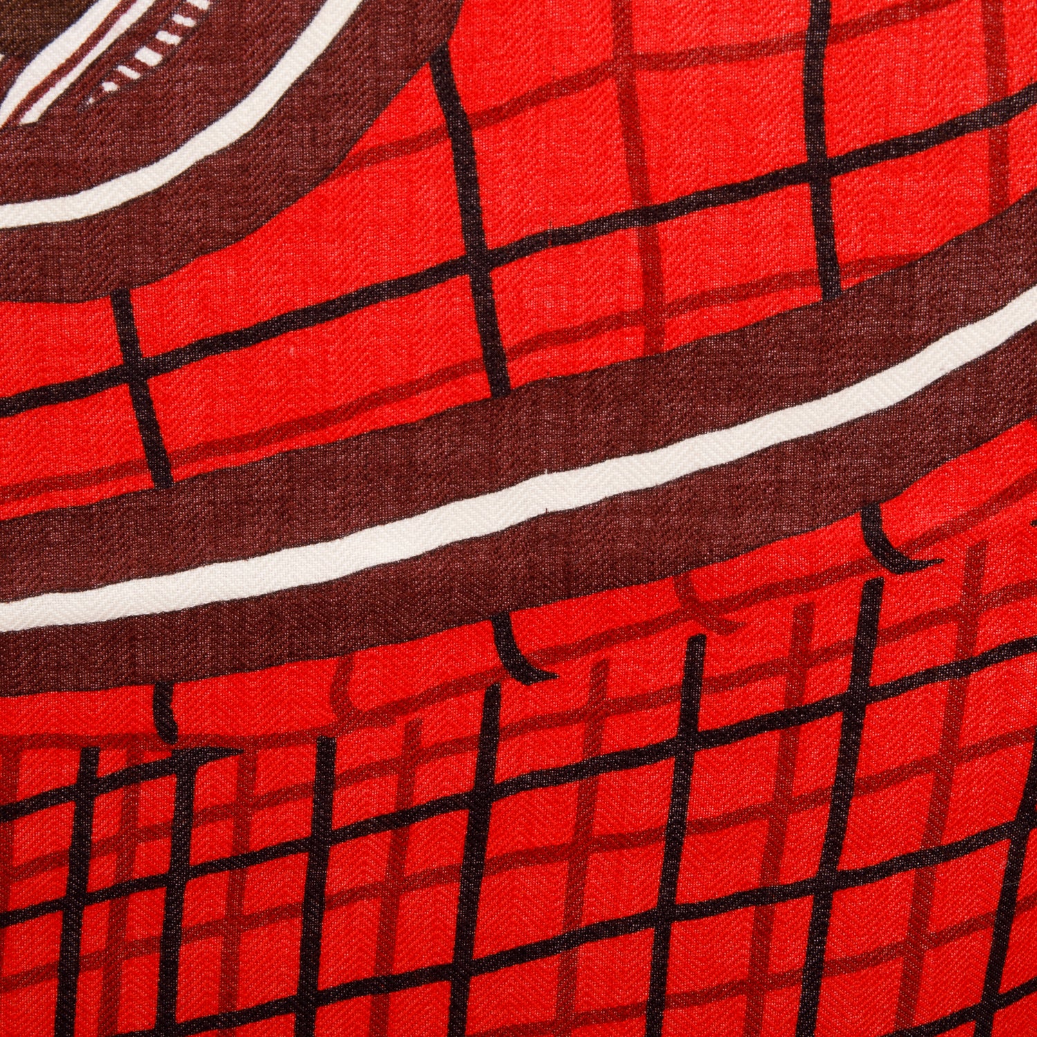 Hermes Red Multicolor 'Bete de Concours' Cashmere Silk Scarf 90