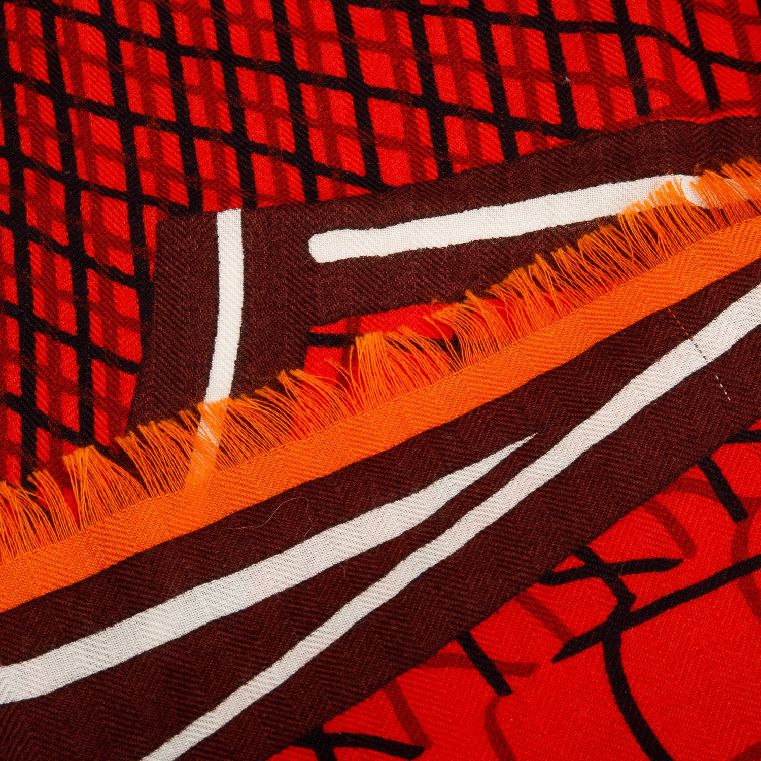 Hermes Red Multicolor 'Bete de Concours' Cashmere Silk Scarf 90