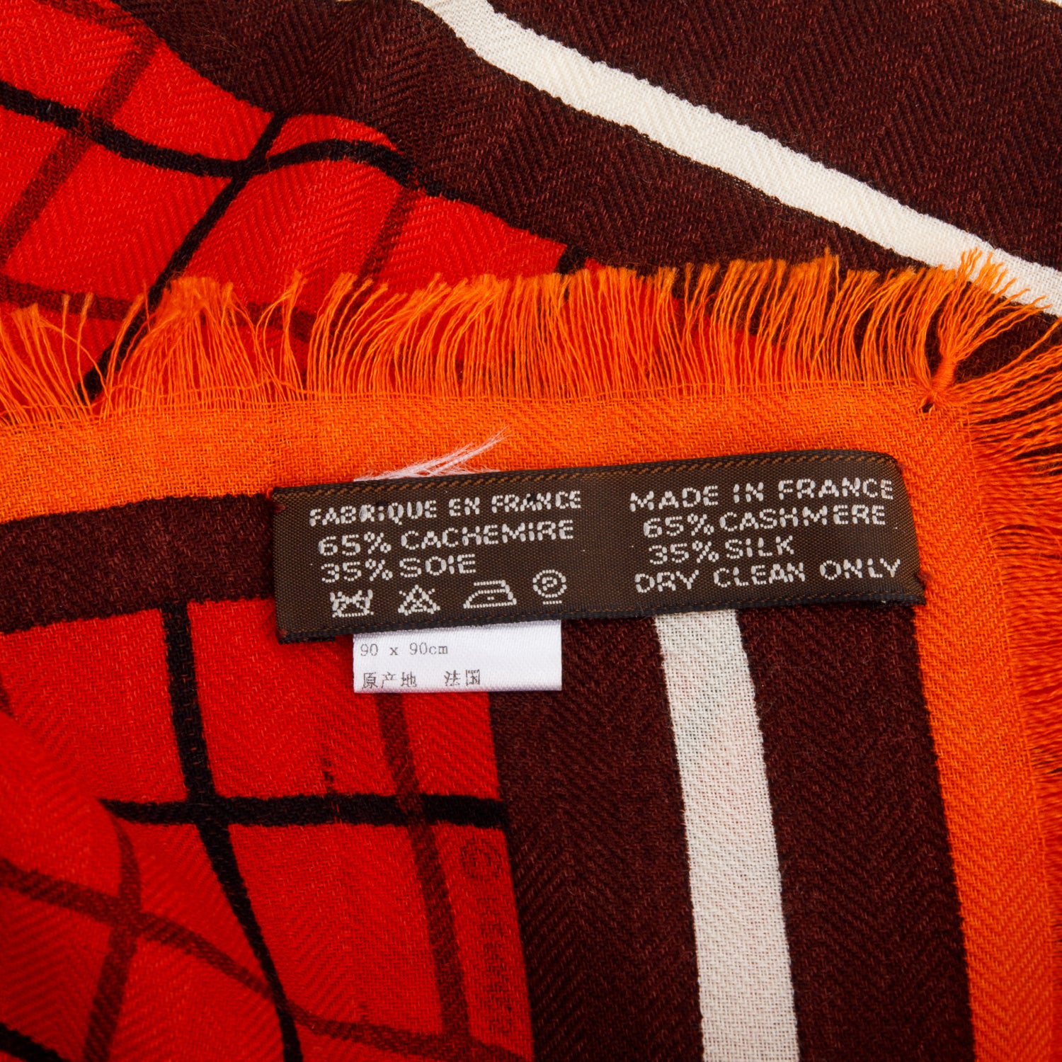 Hermes Red Multicolor 'Bete de Concours' Cashmere Silk Scarf 90
