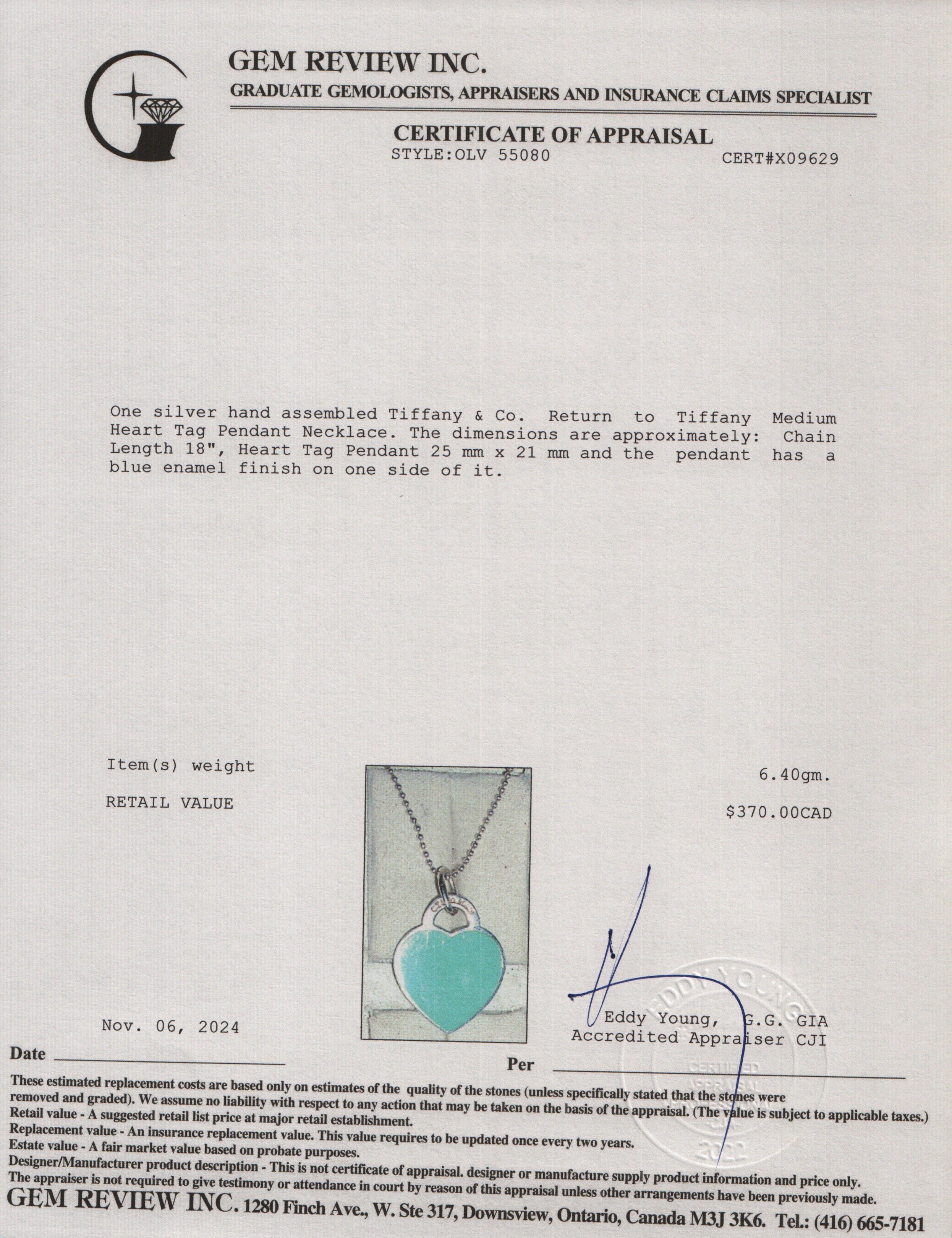 Tiffany & Co. Sterling Silver Blue Enamel Return to Tiffany Medium Heart Tag Pendant Necklace