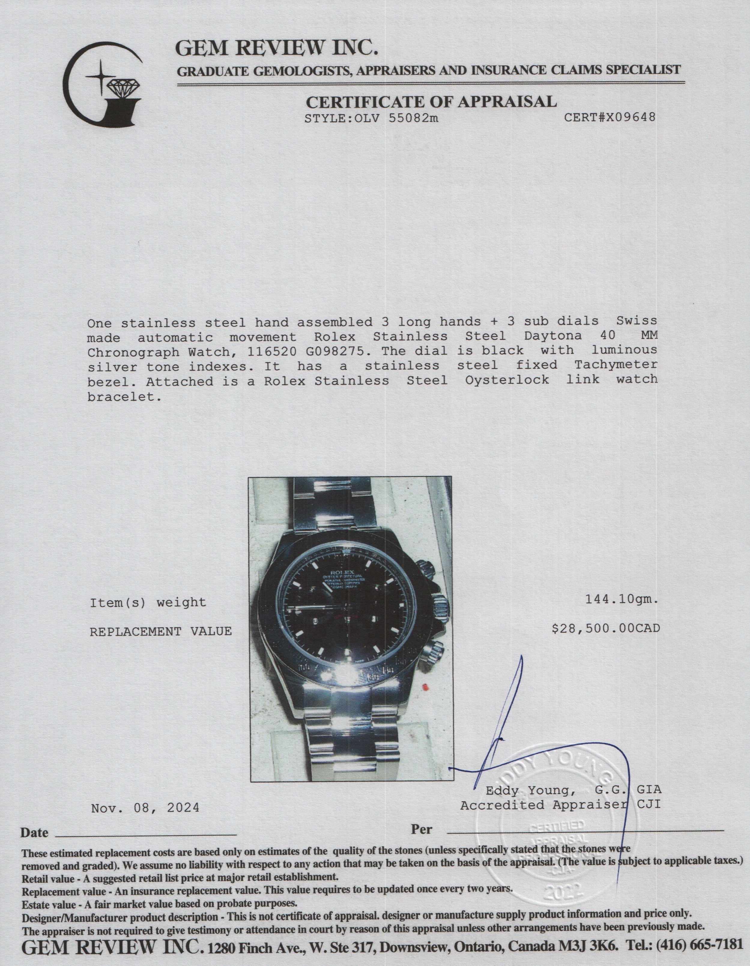 Rolex Stainless Steel Daytona 40 MM Chronograph Watch 116520 w/ Box & Papers