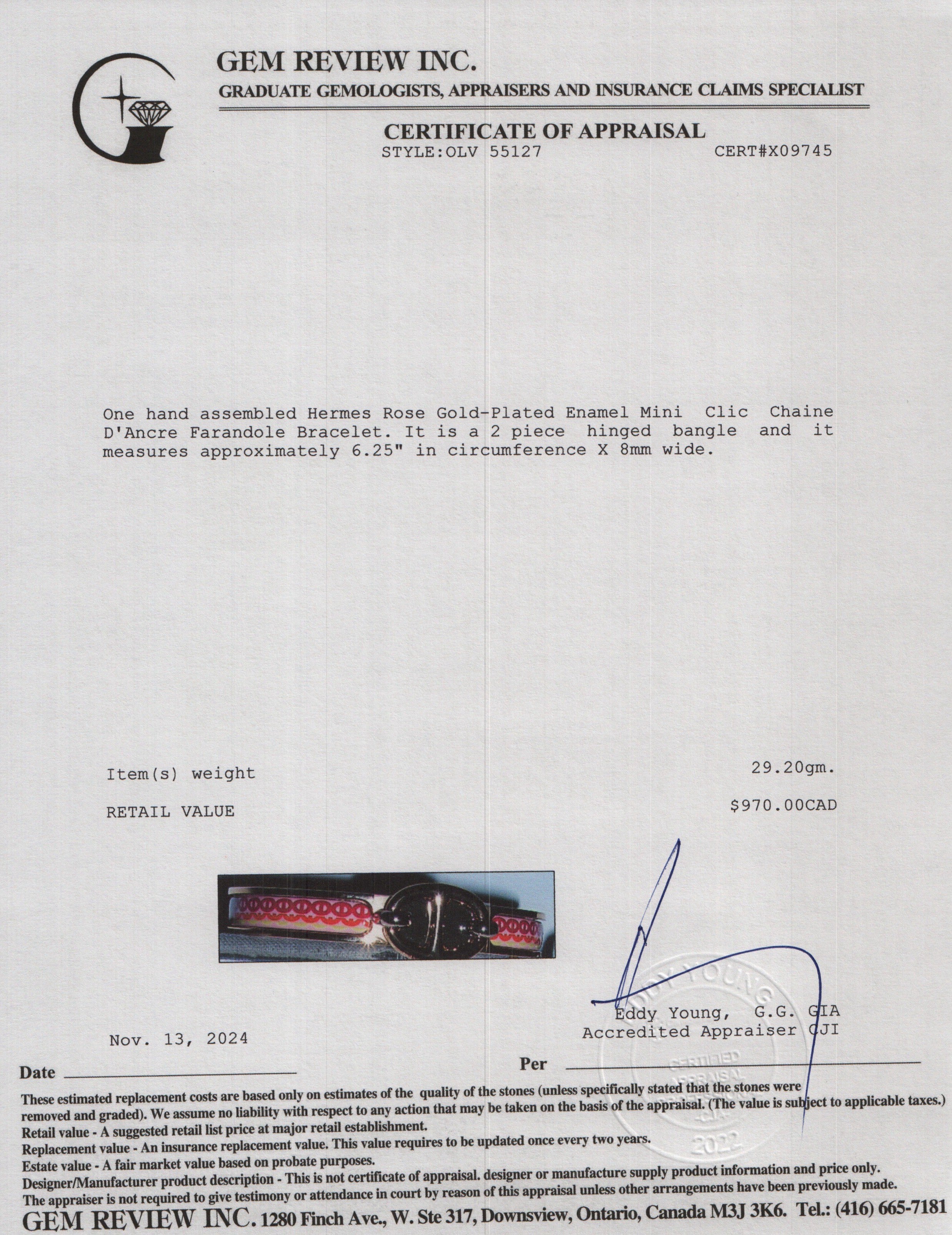 Hermes Rose Gold-Plated Enamel Mini Clic Chaine D'Ancre Farandole Bracelet w/ Box