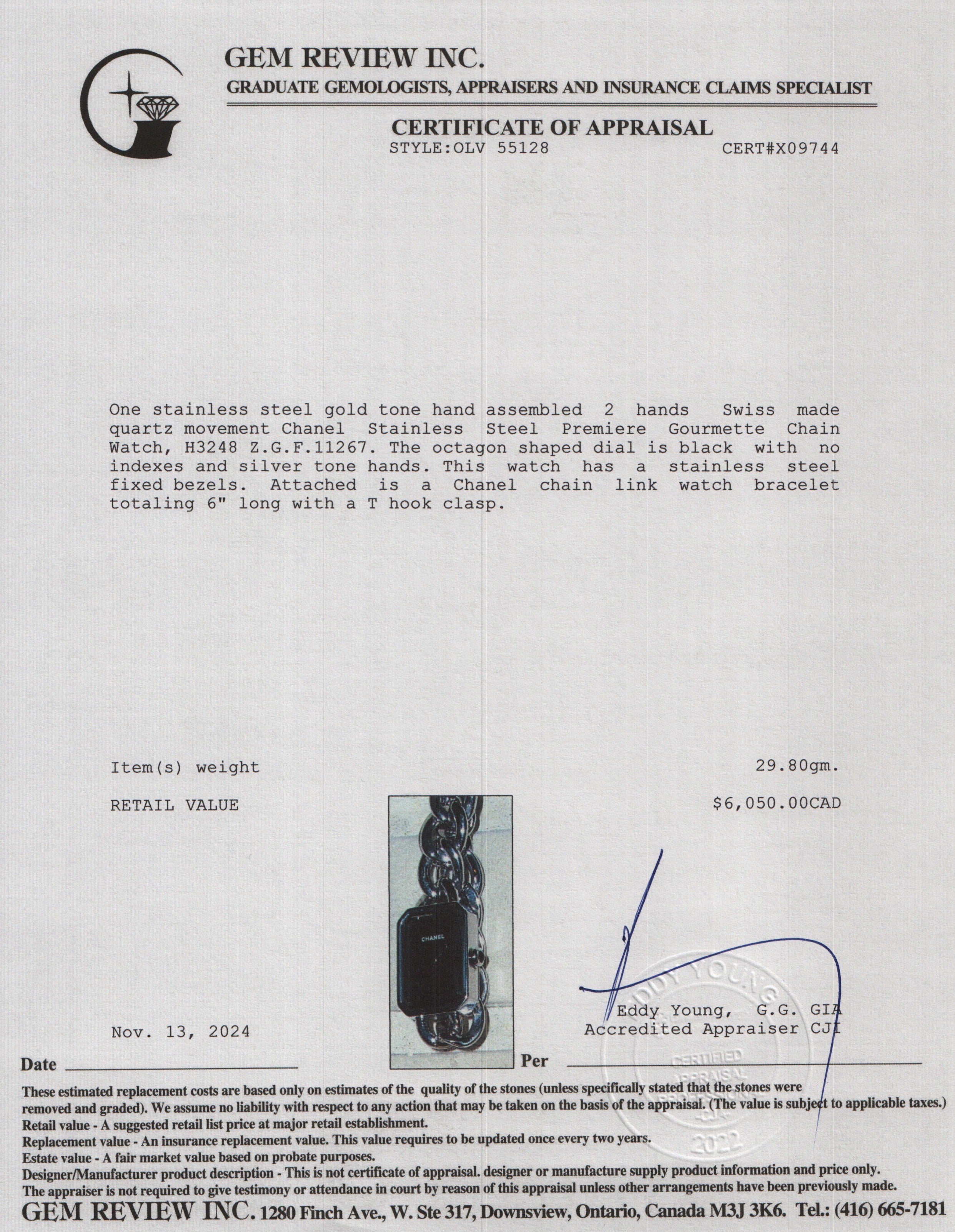 Chanel Stainless Steel Premiere Gourmette Chain Watch H3248 w/ Case