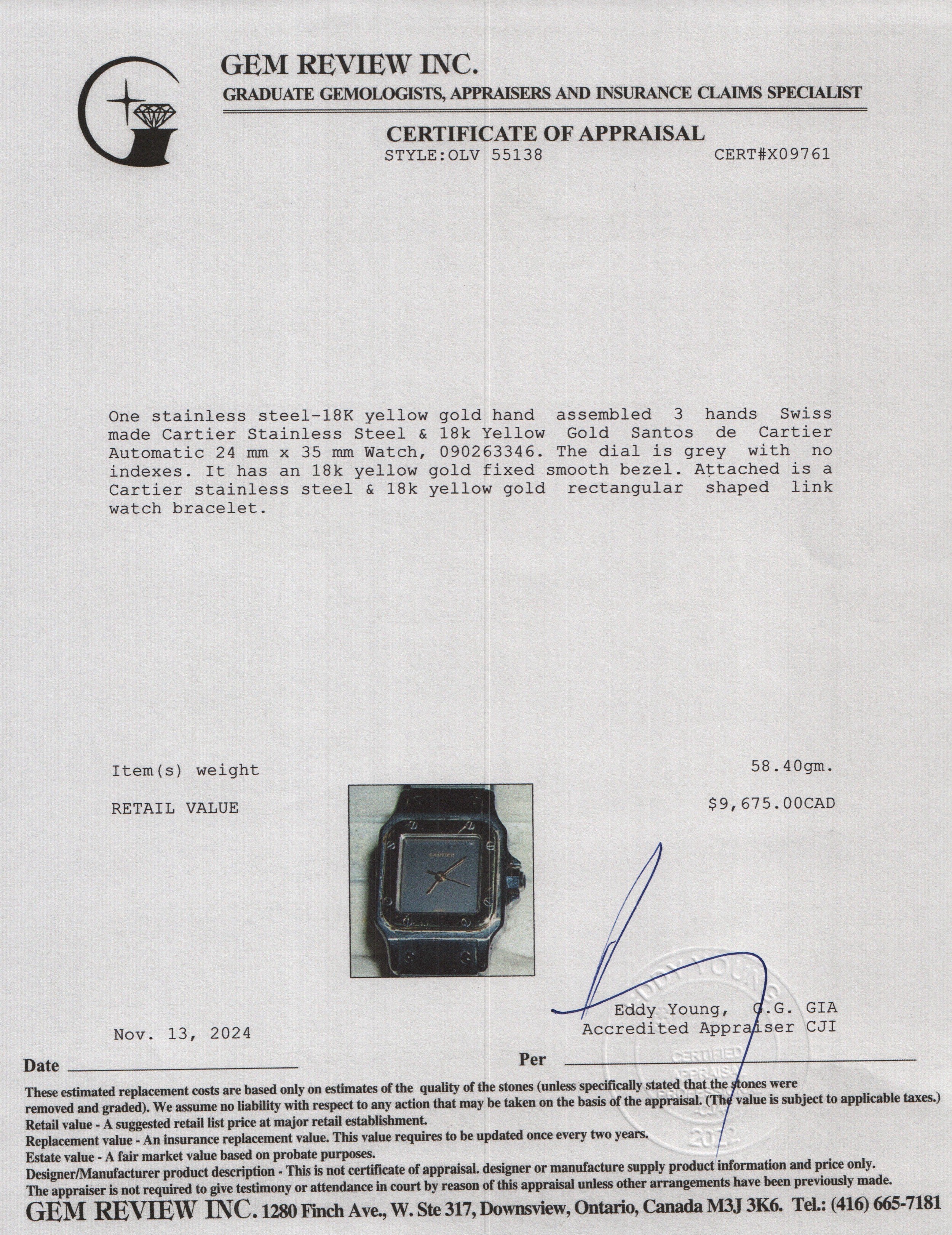 Cartier Stainless Steel & 18k Yellow Gold Santos de Cartier Automatic Watch Grey Dial 0902