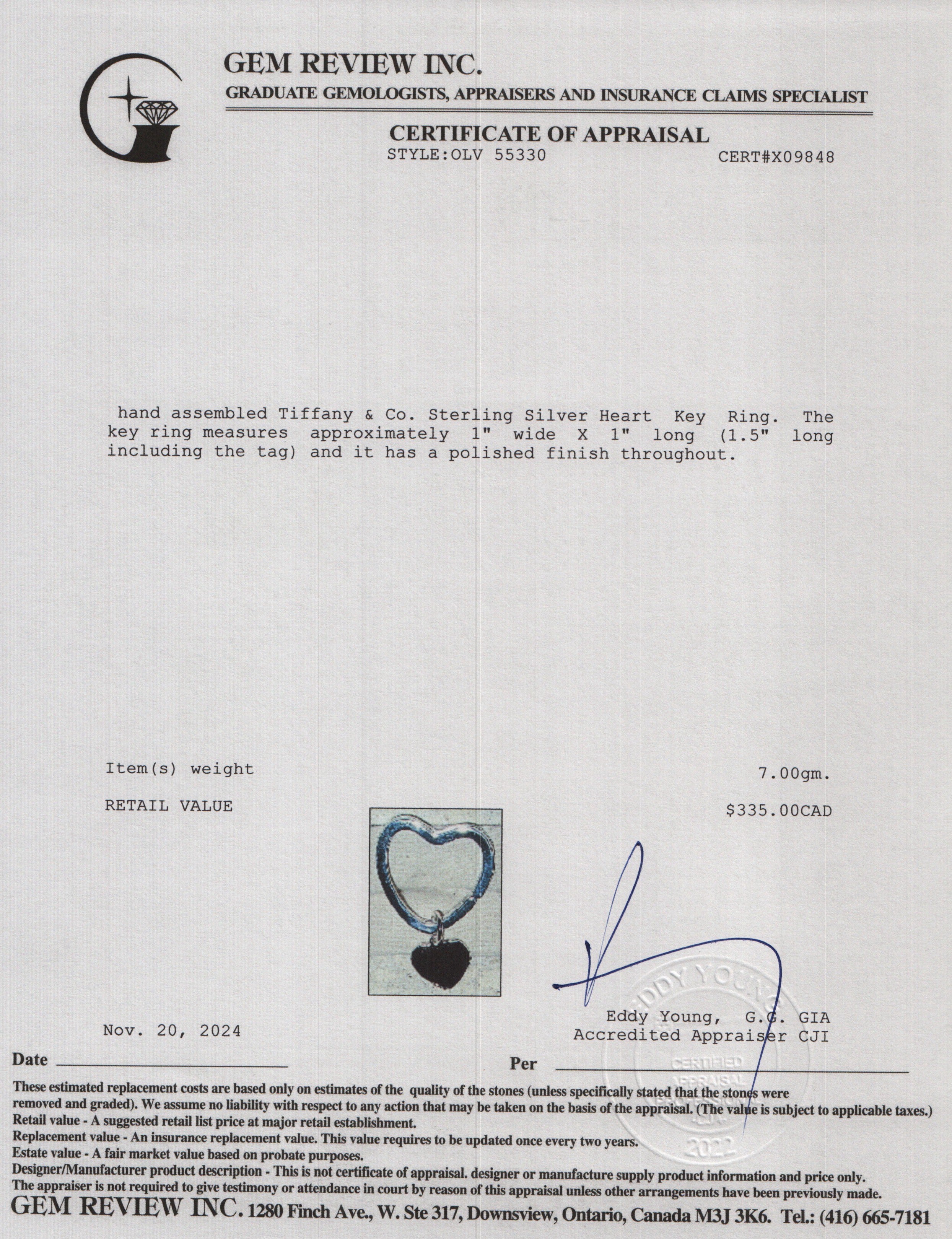 Tiffany & Co. Sterling Silver Heart Key Ring