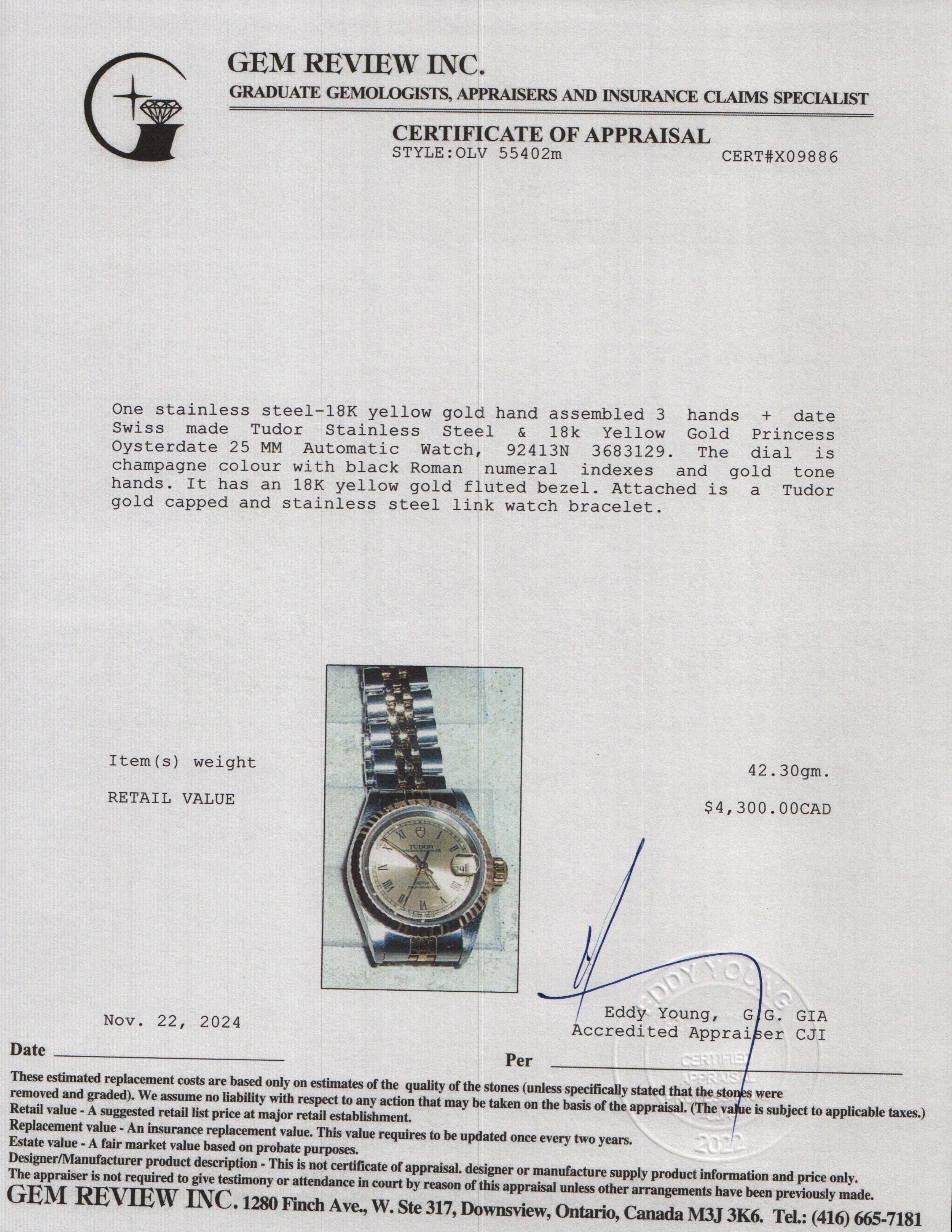 Tudor Stainless Steel & 18k Yellow Gold Princess Oysterdate 25 MM Automatic Watch 92413N