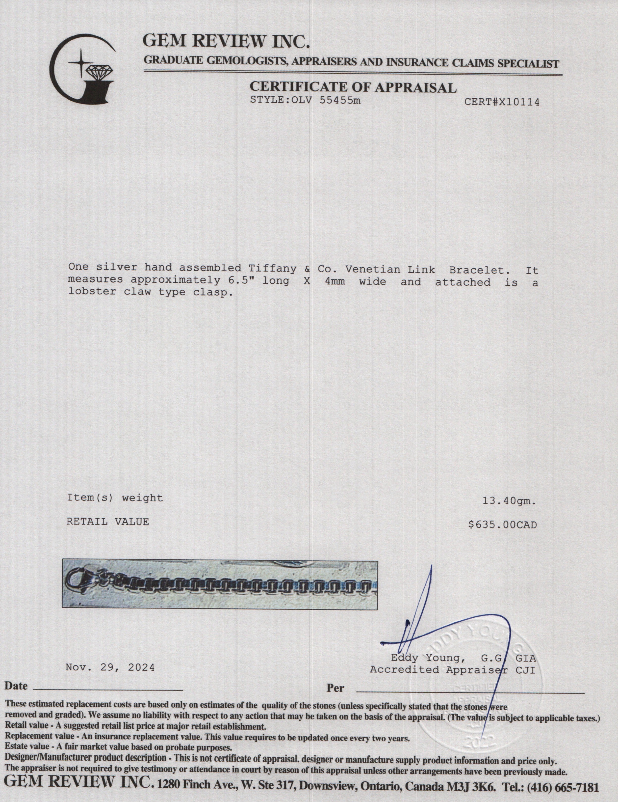 Tiffany & Co. Sterling Silver Venetian Link Bracelet